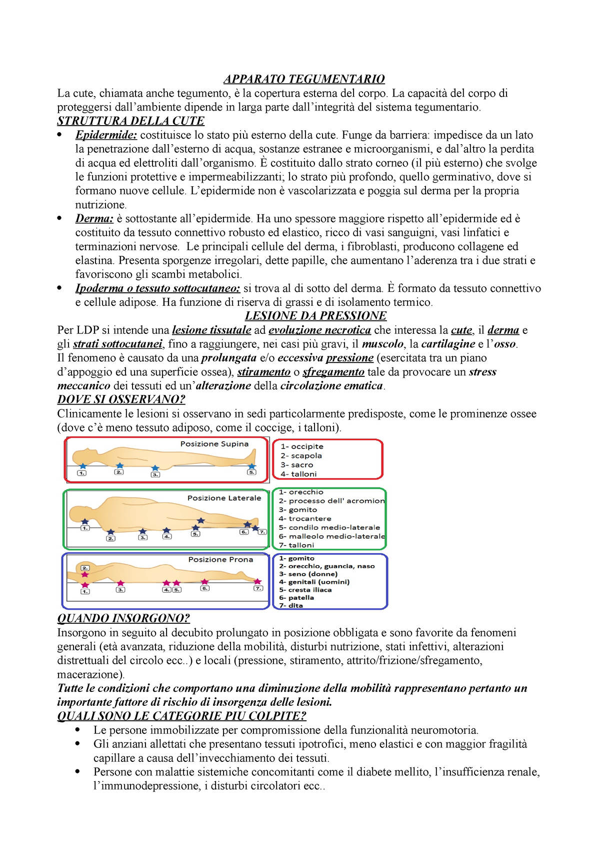 Lesioni da pressione: il sistema tegumentario, fattori di rischio