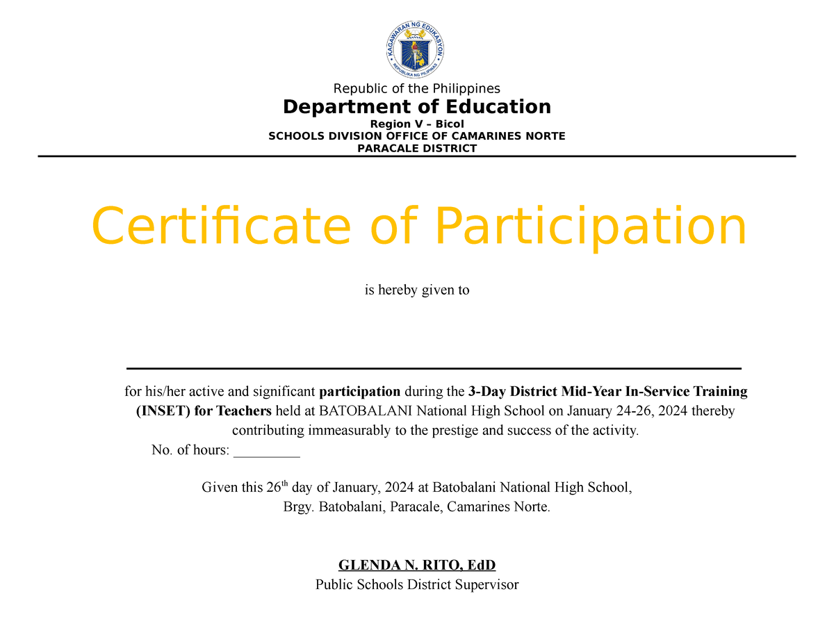 Inset Certificates - Republic of the Philippines Department of ...