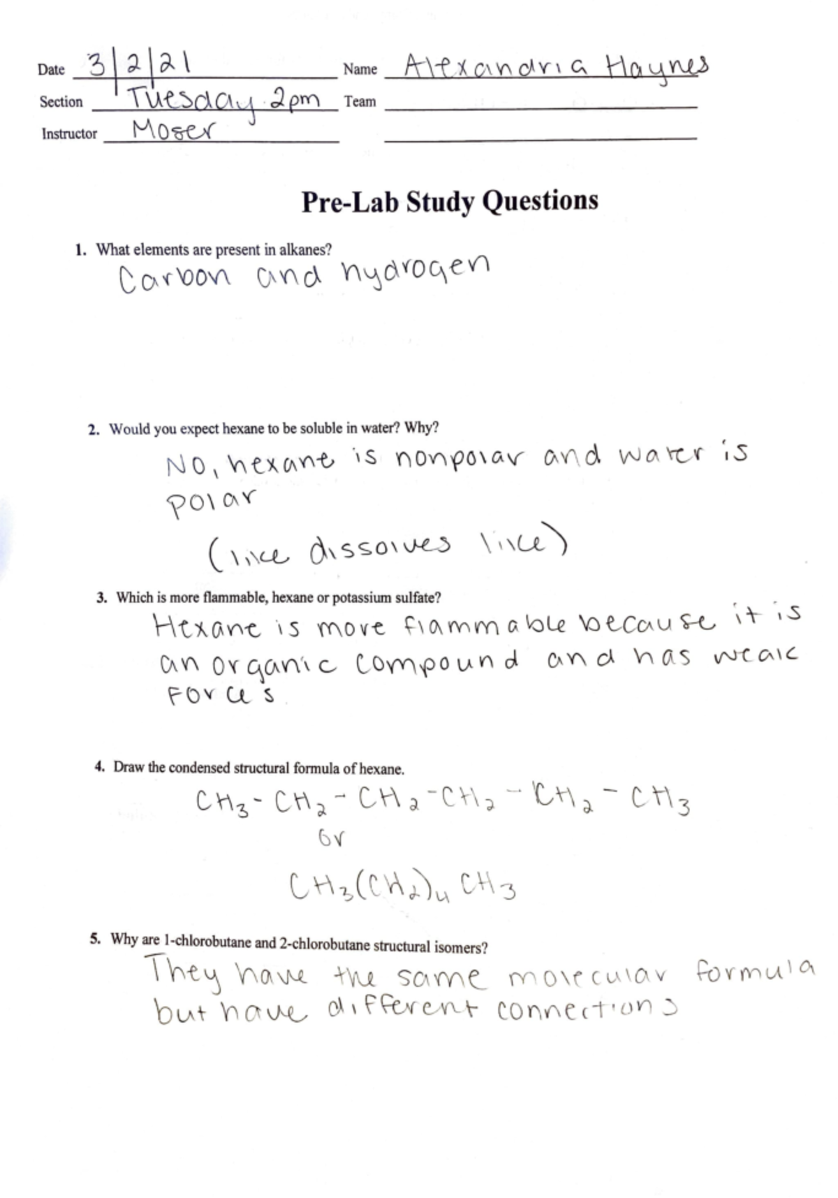 CHEM 1510 Lab Questions Date ·3 \ d \ d \ Name /t\f ;1, Q\ Y\ d Y