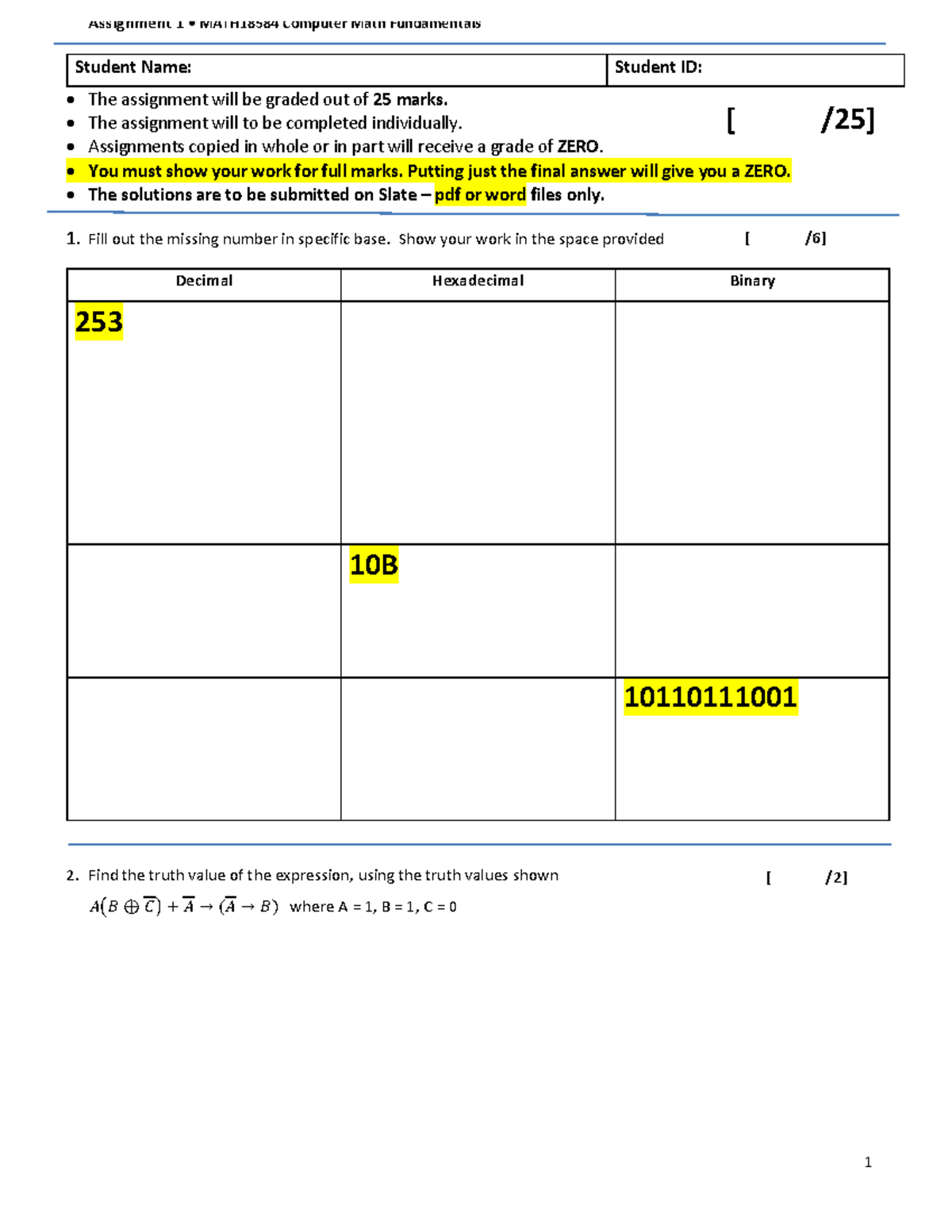 M1-MATH18584 Assignment 1I - • The assignment will be graded out of 25 ...