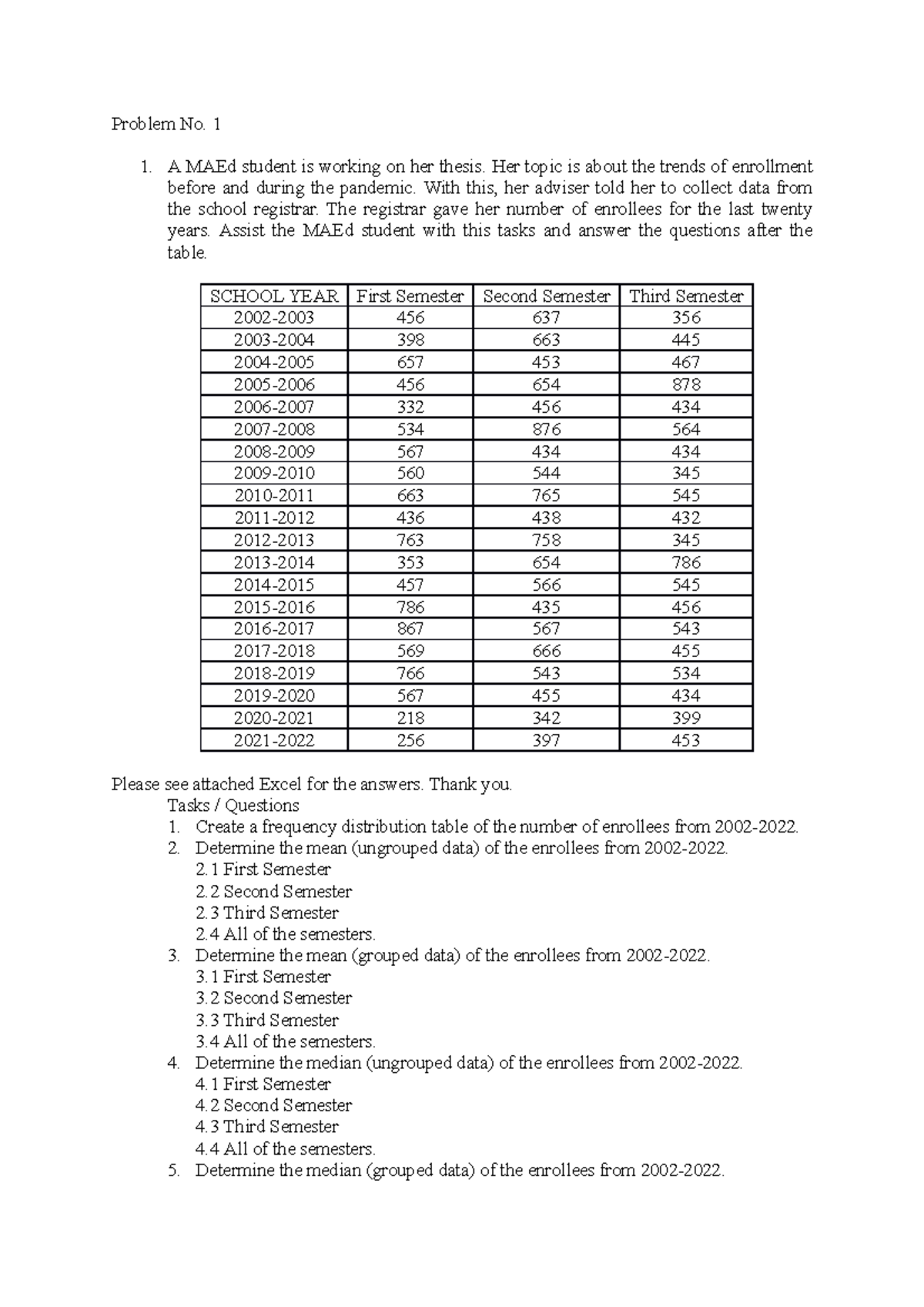 Assignments/Practice materials related to Statistics Subject - Problem ...