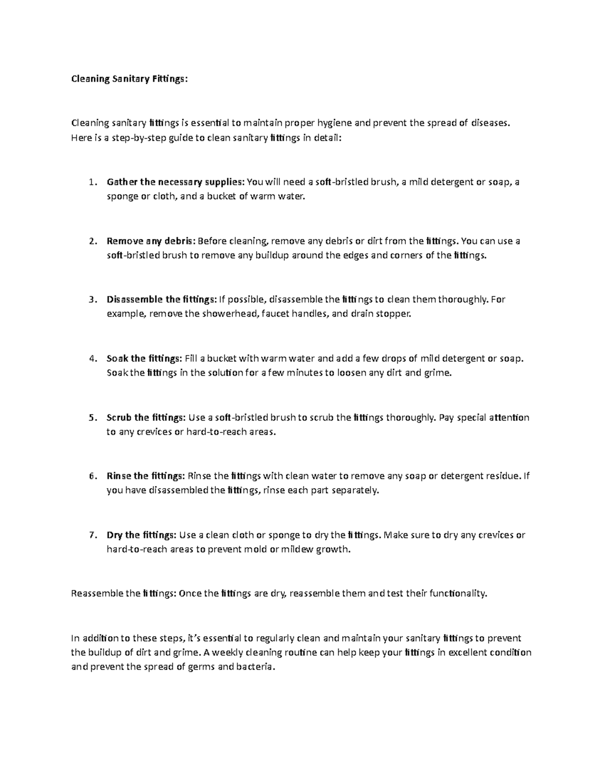 Cleaning Sanitary Fittings Cleaning Sanitary Fittings Cleaning