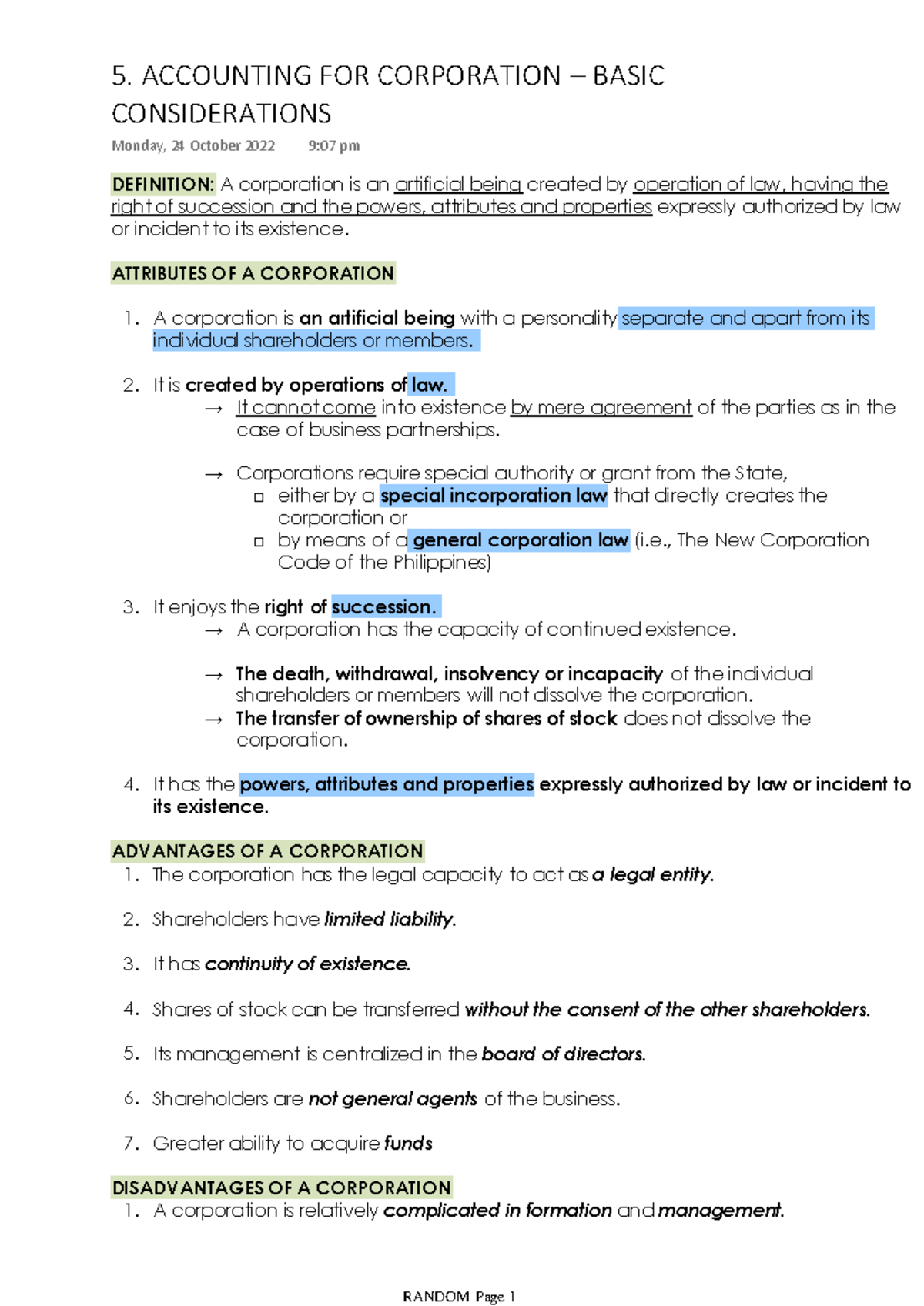 Accounting For Corporation - Basic Considerations - DEFINITION: A ...