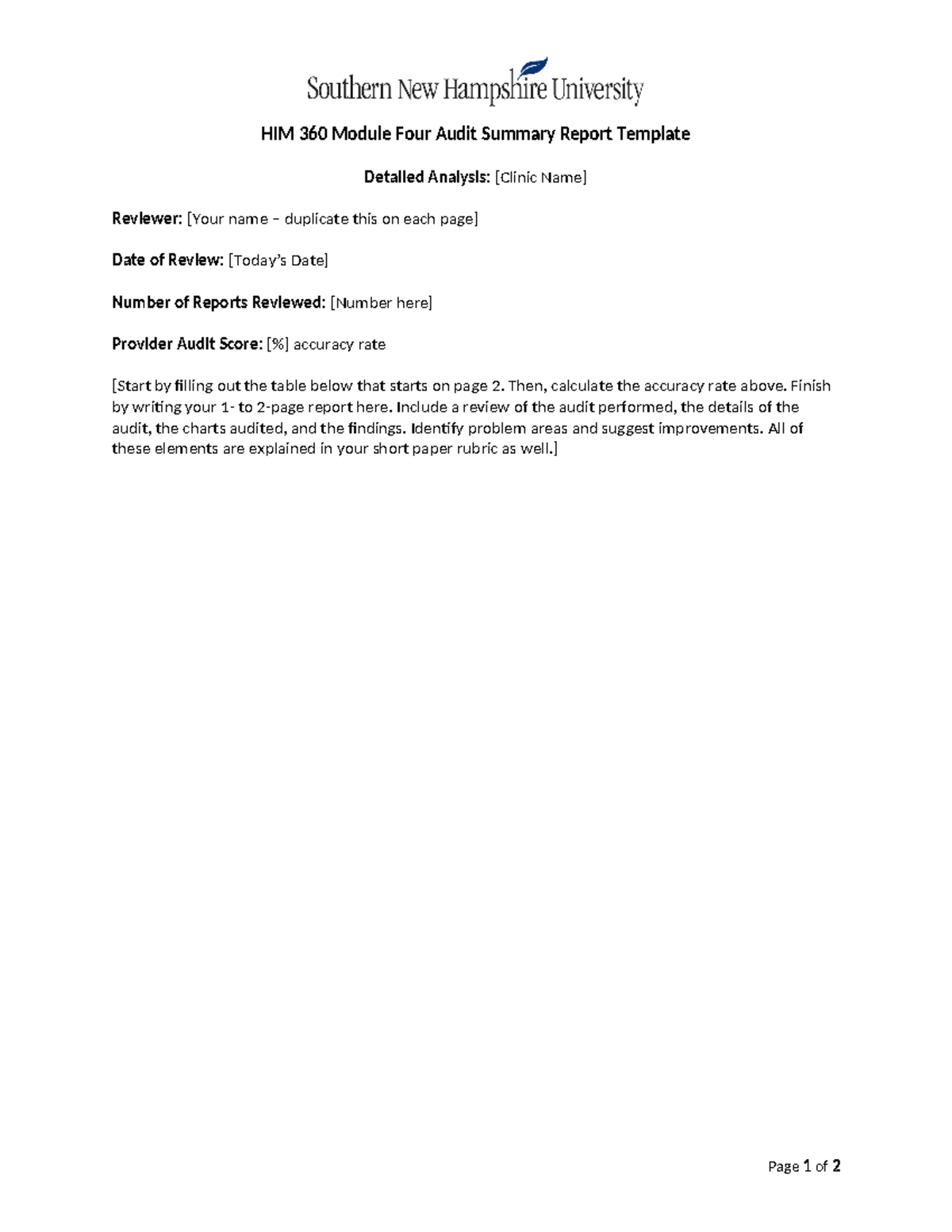 HIM 360 Module Four Summary Report Template - HIM 360 Module Four Audit ...