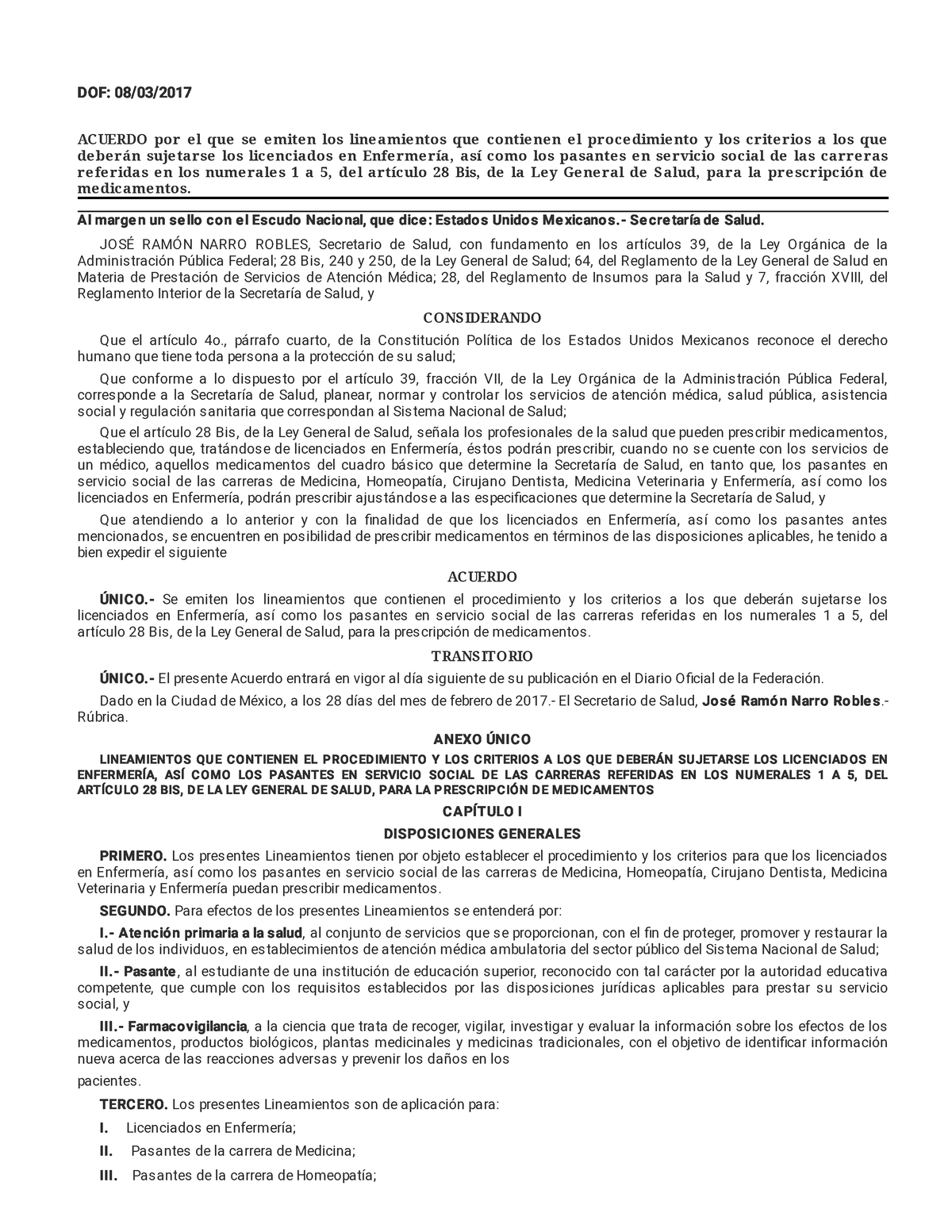 DOF - Diario Oficial De La Federación - DOF: 08/03/ ACUERDO Por El Que ...