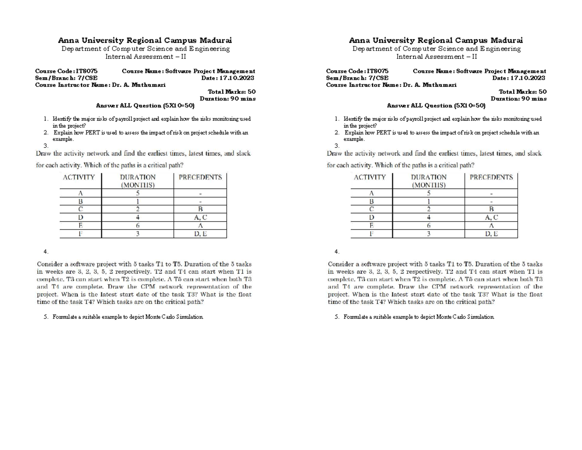 SPM-Internal Test 2 - Anna University Regional Campus Madurai ...