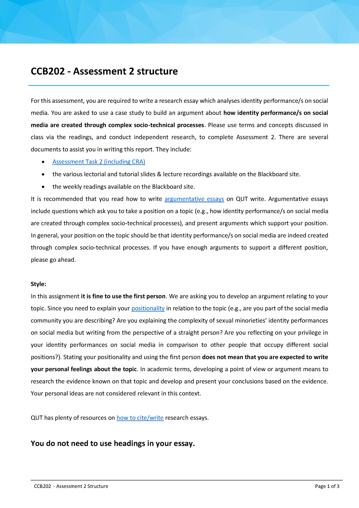 CCB202 Assessment 2 Structure - CCB202 - Assessment 2 Structure Page 1 ...