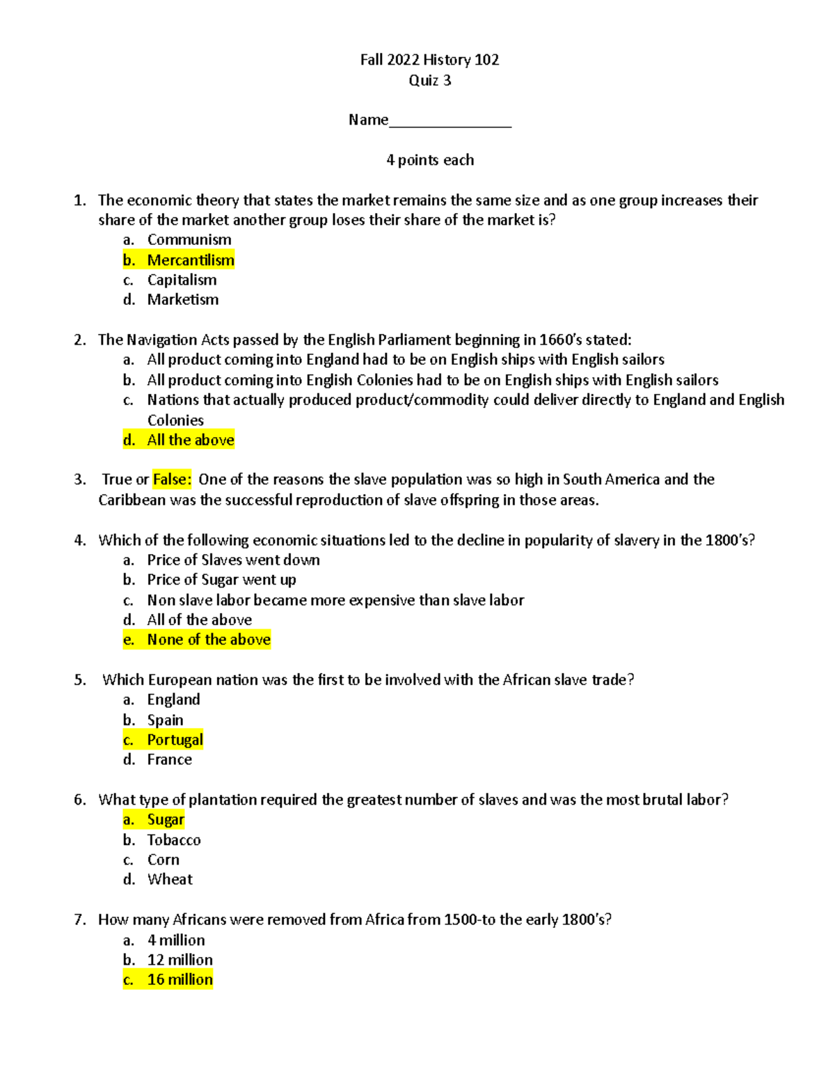 Fall 2022 History 102 Quiz 3 - Fall 2022 History 102 Quiz 3 Name ...