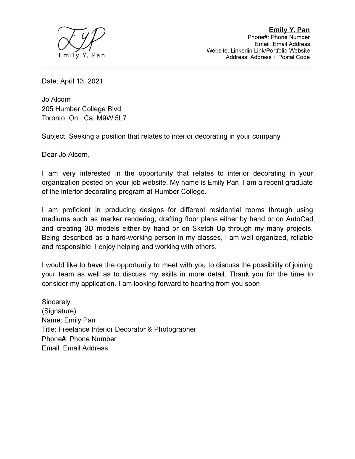 travel support letter humber college