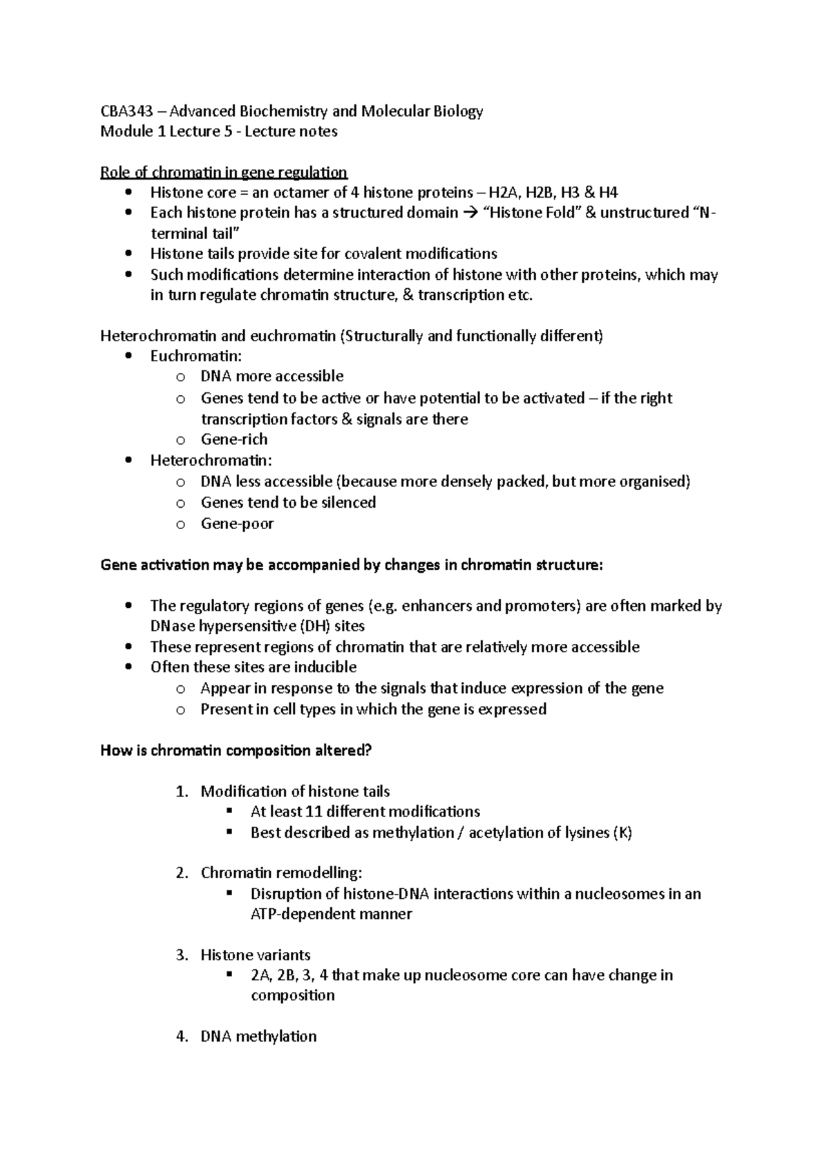 CBA343 Module 1 Lecture 5 - CBA343 Advanced Biochemistry and Molecular ...