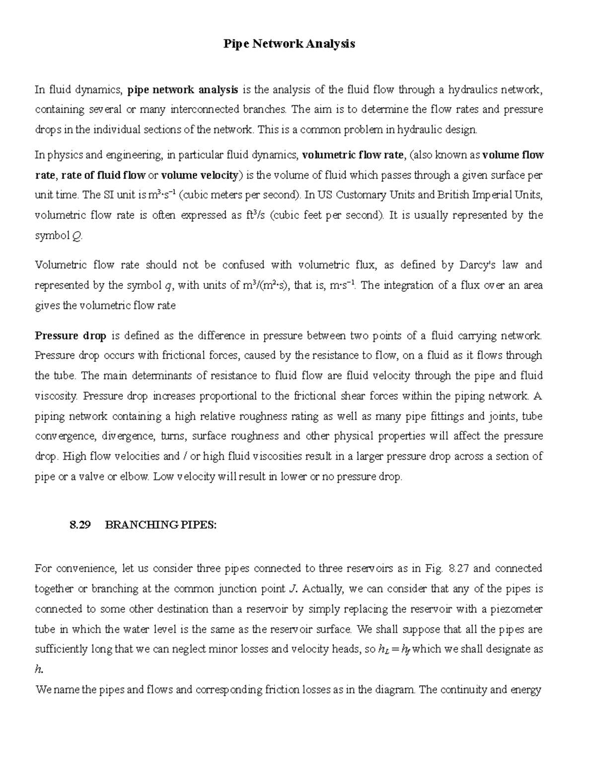 Pipe Networks Bilal sb Pipe Network Analysis In fluid dynamics