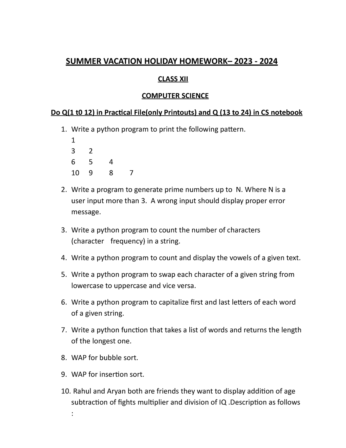 class 12 holiday homework 2022 23