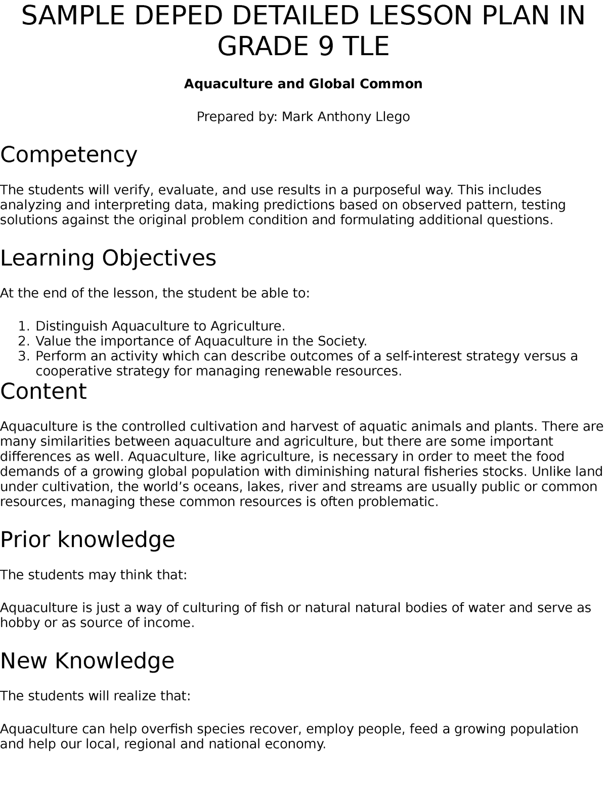 Sample Deped Detailed Lesson PLAN IN Grade 9 TLE SAMPLE DEPED 