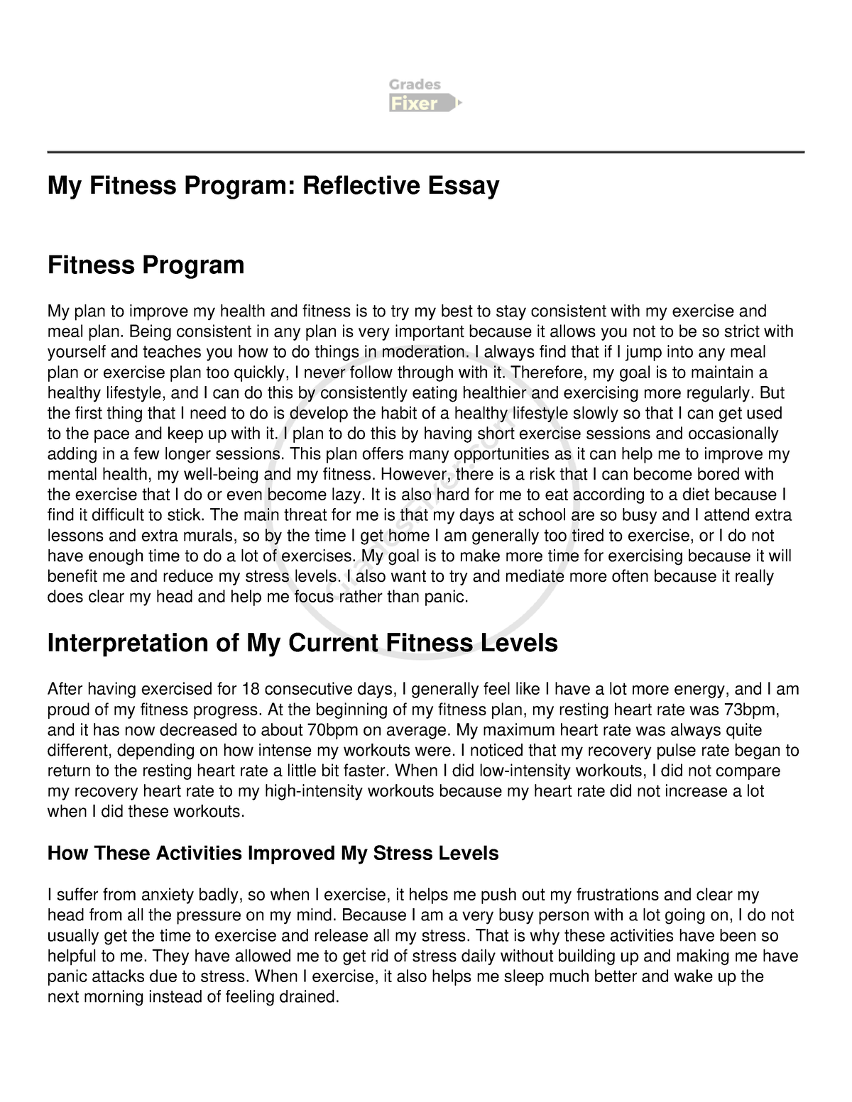my fitness journey short essay