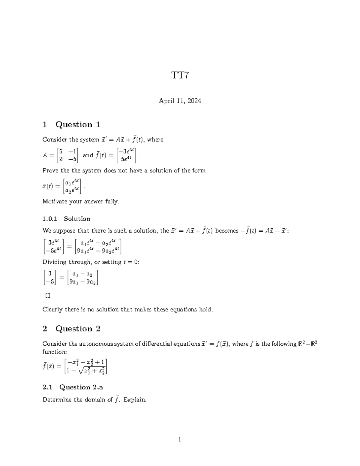 TT7 2024 - Tutorial 7 2024 Memo - TT April 11, 2024 1 Question 1 ...