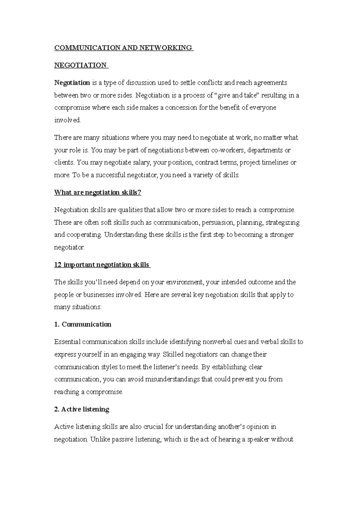 Health System Management - COMMUNICATION AND NETWORKING NEGOTIATION ...