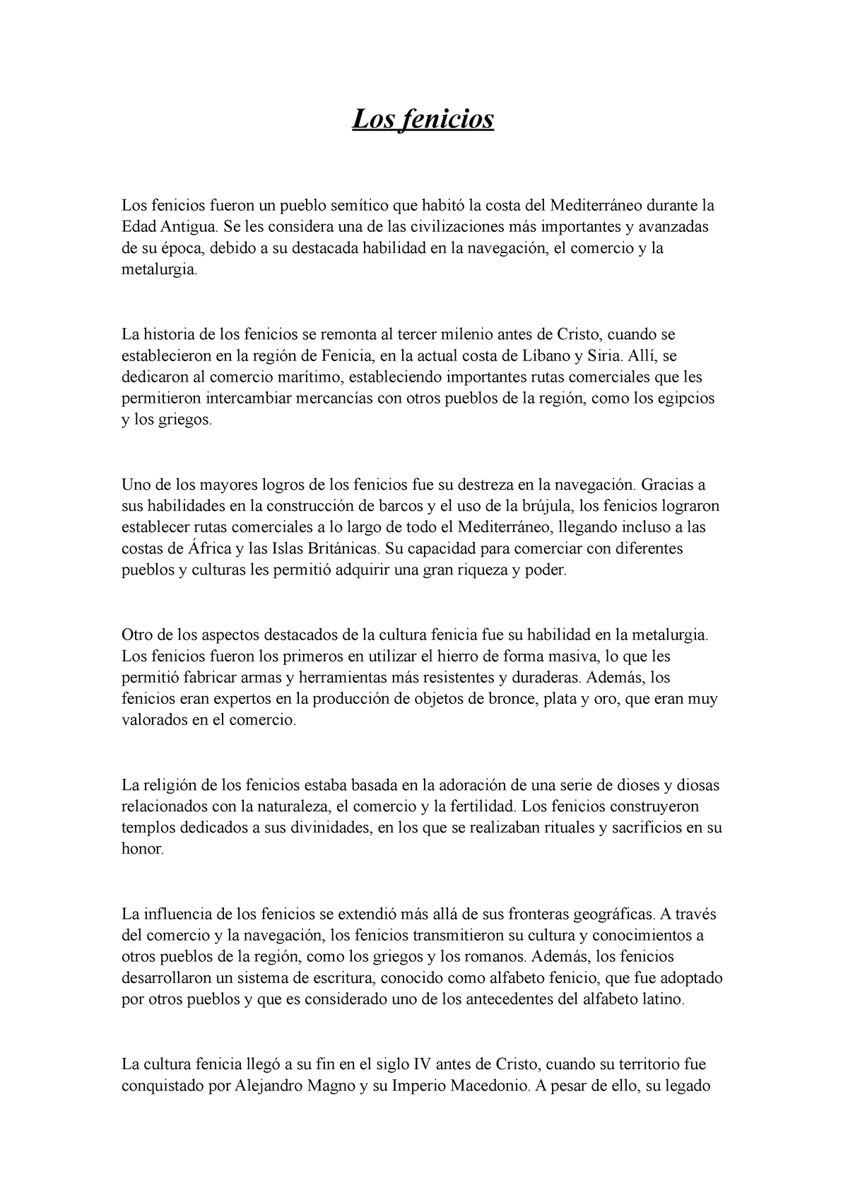 Los Fenicios Los Fenicios Los Fenicios Fueron Un Pueblo Sem Tico Que Habit La Costa Del Studocu