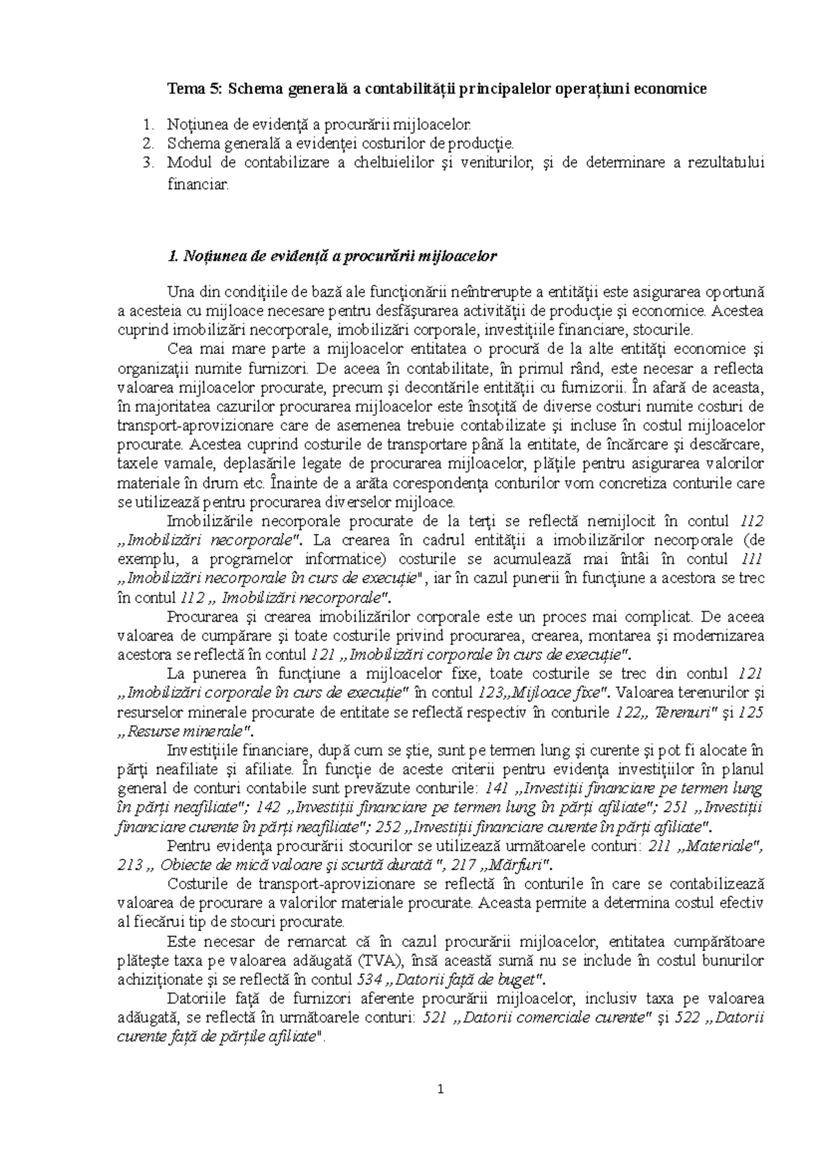 Tema5 Operatiuni economice - Tema 5: Schema generală a contabilităţii ...