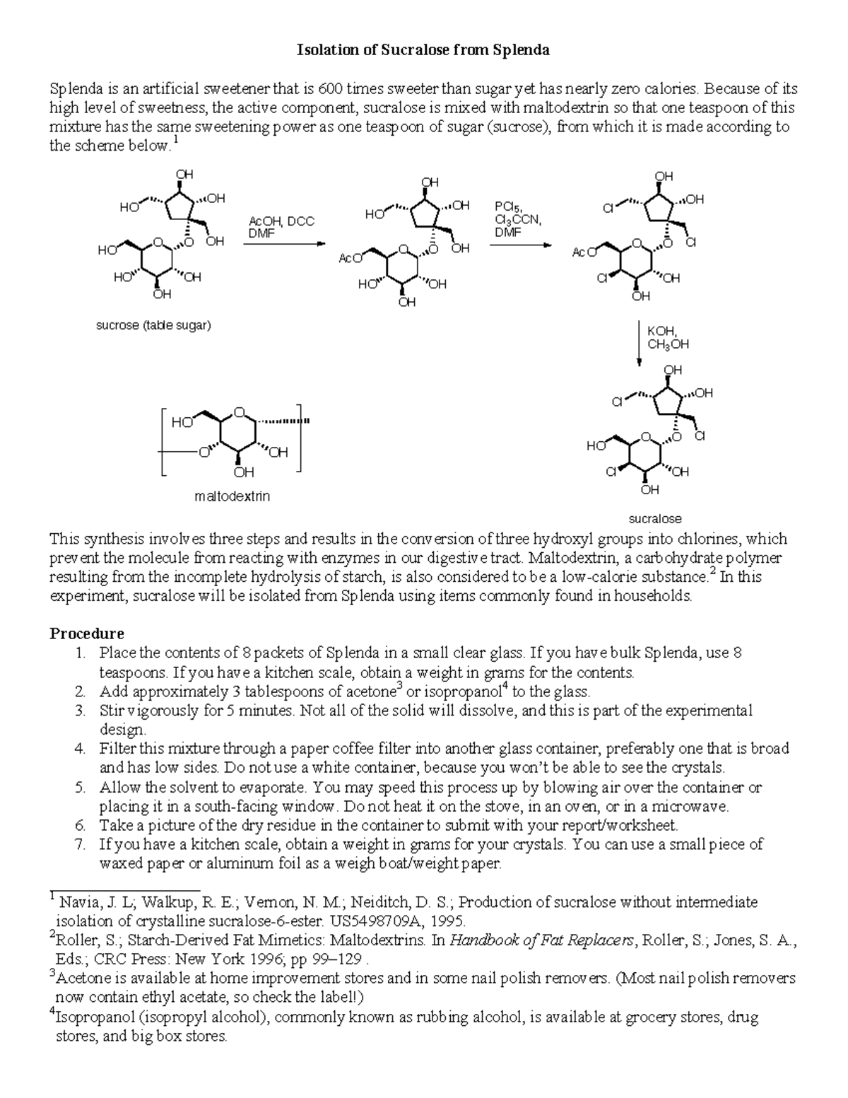 Isolation of Sucralose from Splenda - Isolation of Sucralose from ...