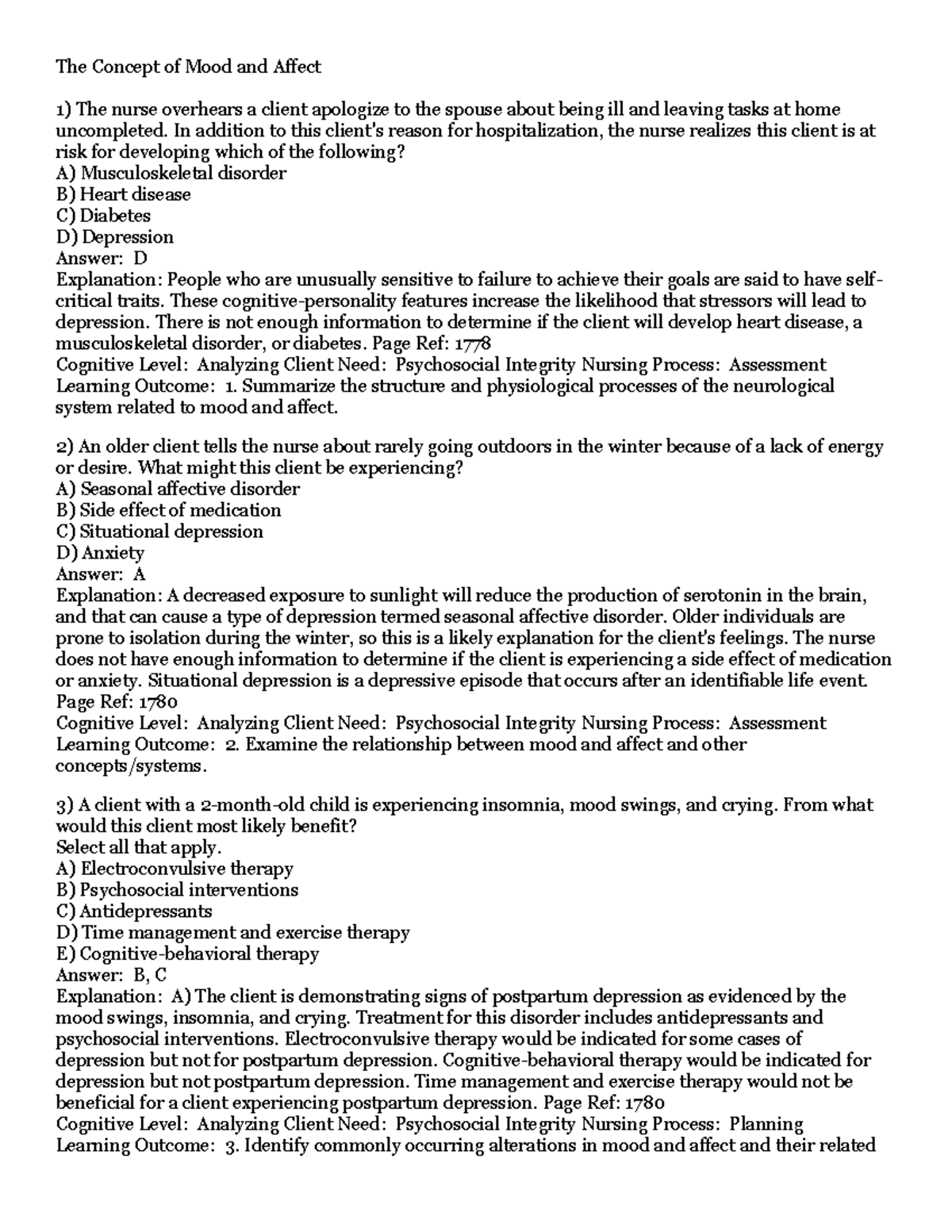 rn mood and affect depression 3.0 case study test