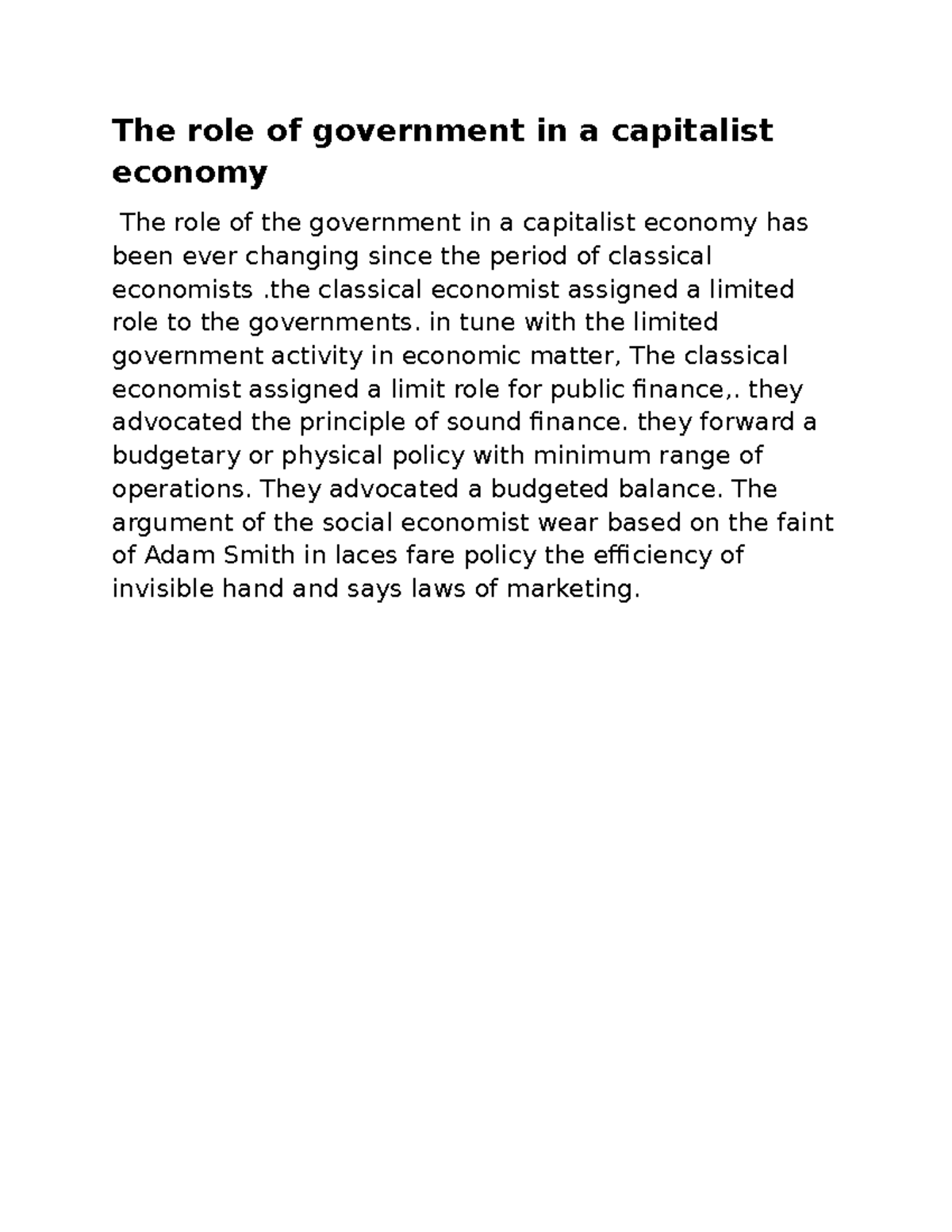 Role government in a capitalist economy - the classical economist ...