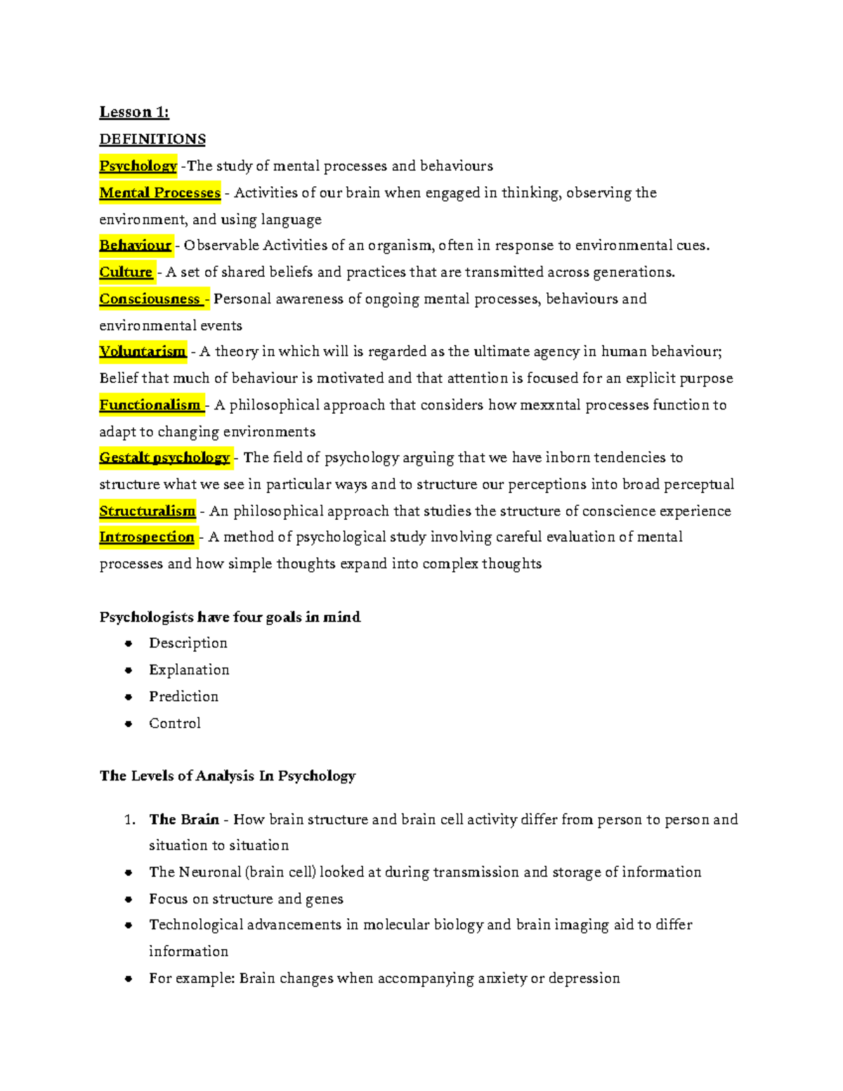 PS101 Group Notes - ntroduction to Psychology I - PS101 - WLU - Studocu