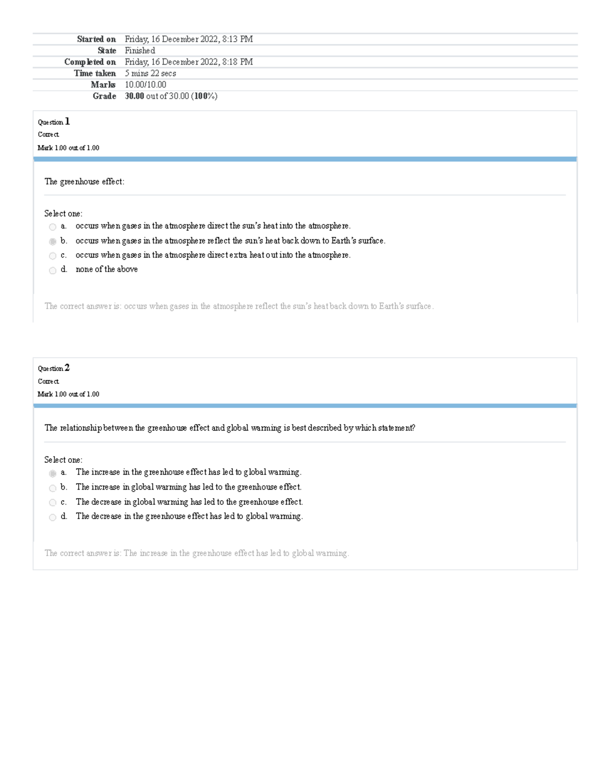 ENVS 1301 Self-Quiz Unit 6 Attempt Review - Started On Friday, 16 ...