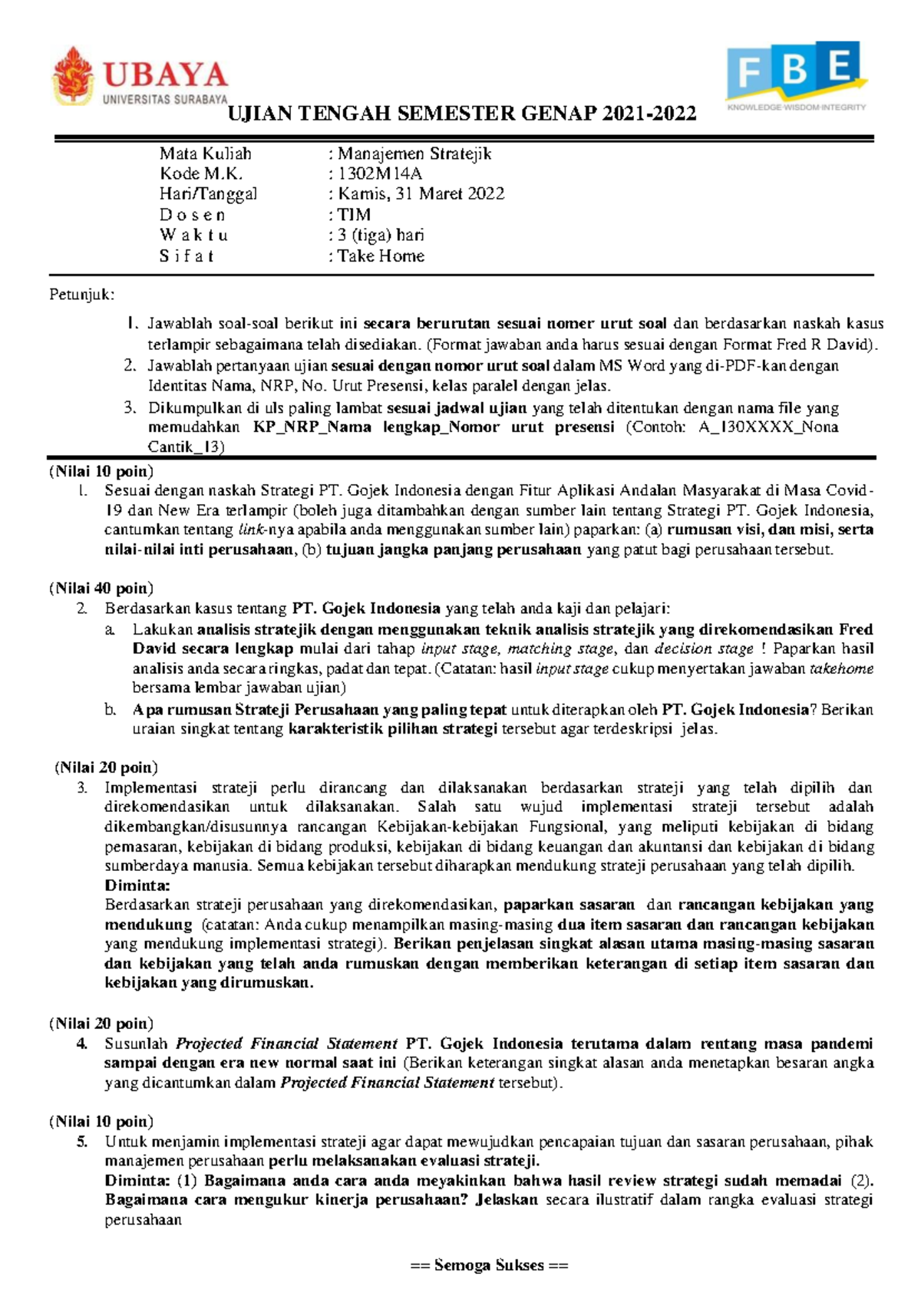 Soal UTS Manaj.Stratejik Gn 21-22 - UJIAN TENGAH SEMESTER GENAP 2021 ...