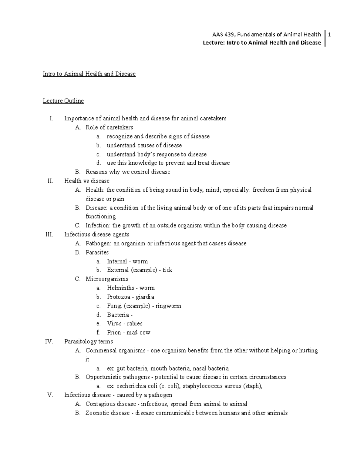 1. Introduction to Animal Health and Disease - AAS 439, Fundamentals of ...