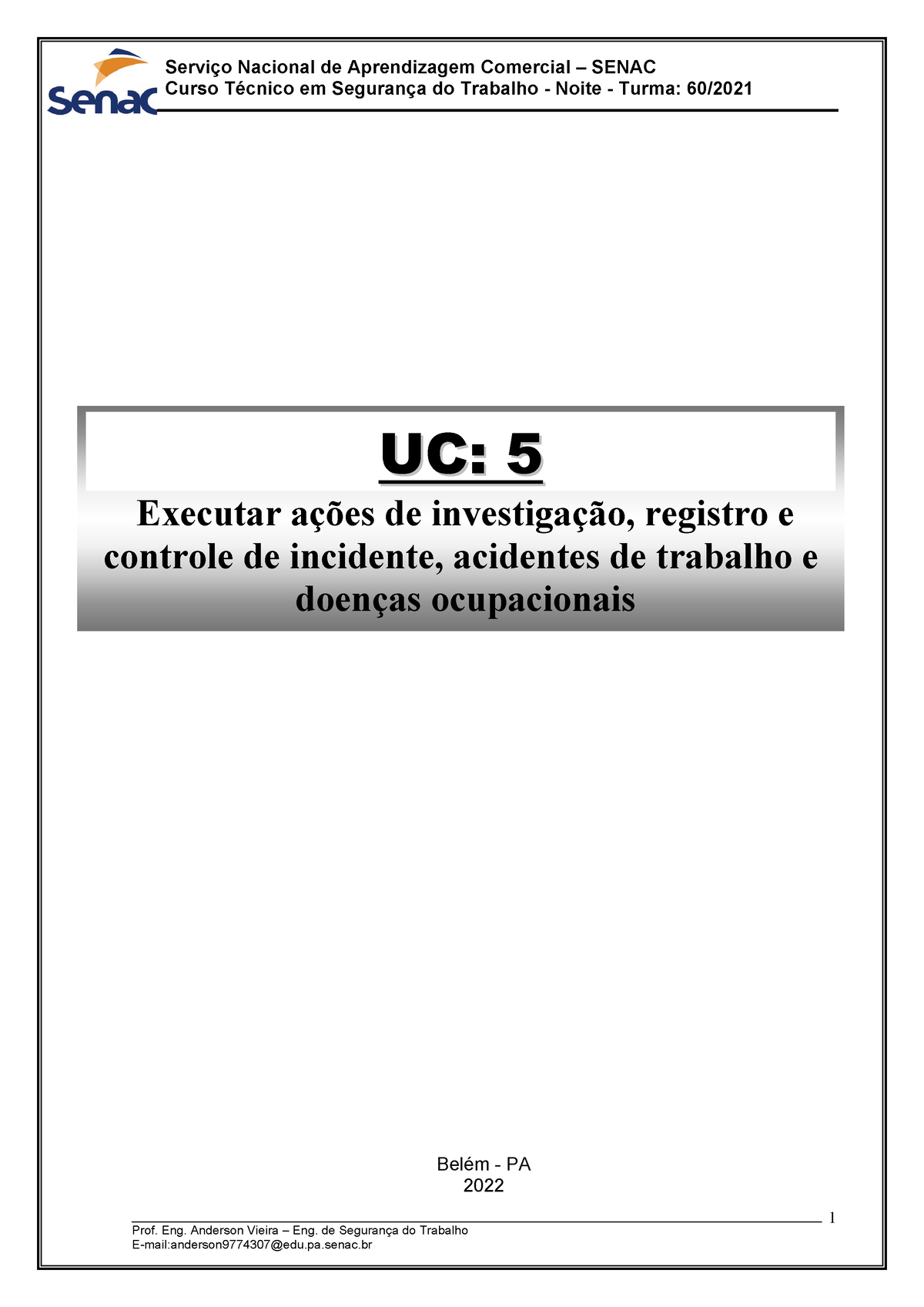 Apostila UC 5 - Turma 60-2021 - TST - Curso Técnico Em Segurança Do ...