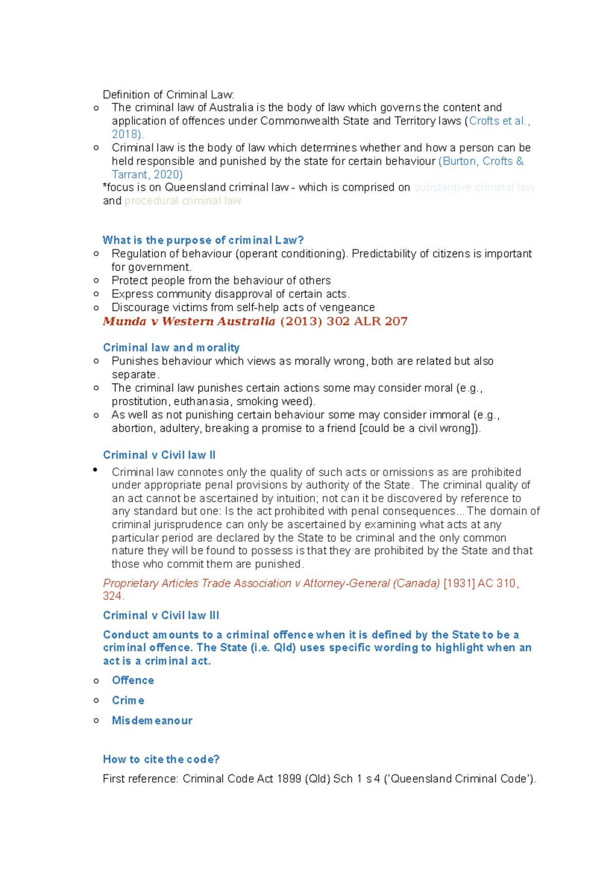 Criminal law week 1 notes Definition of Criminal Law o The criminal