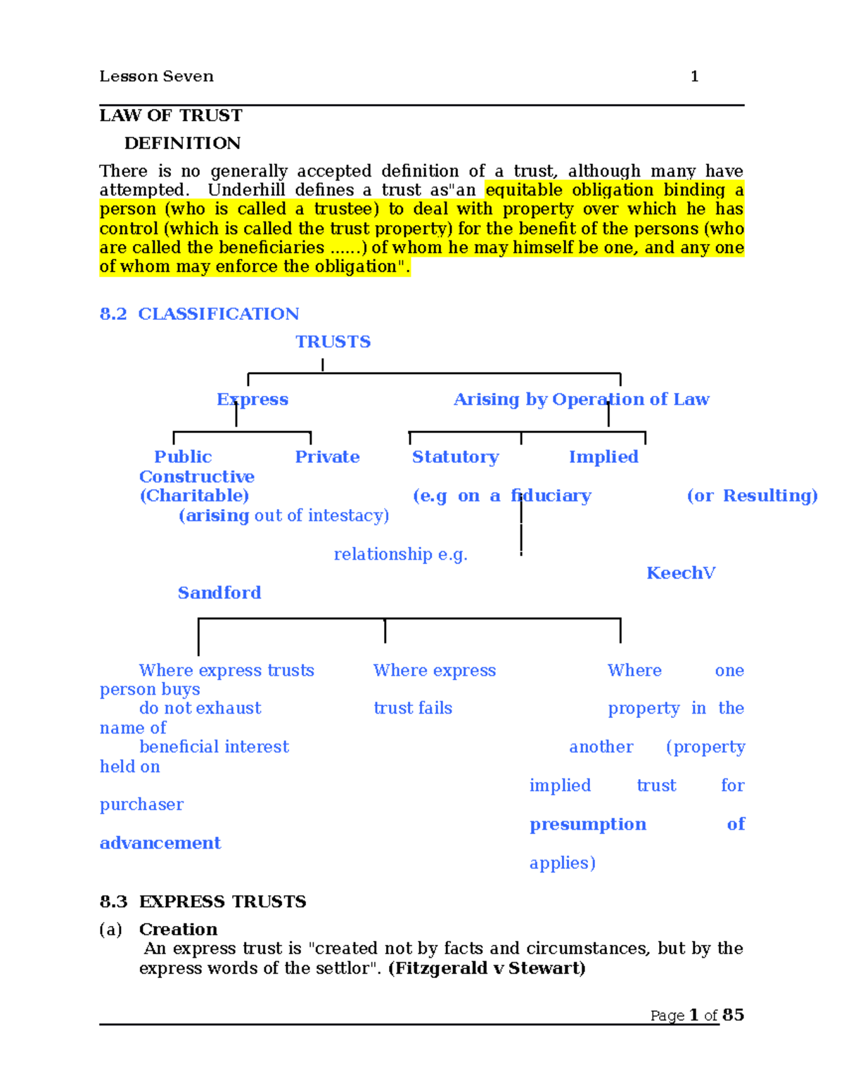 trust-law-class-notes-law-of-trust-definition-there-is-no-generally