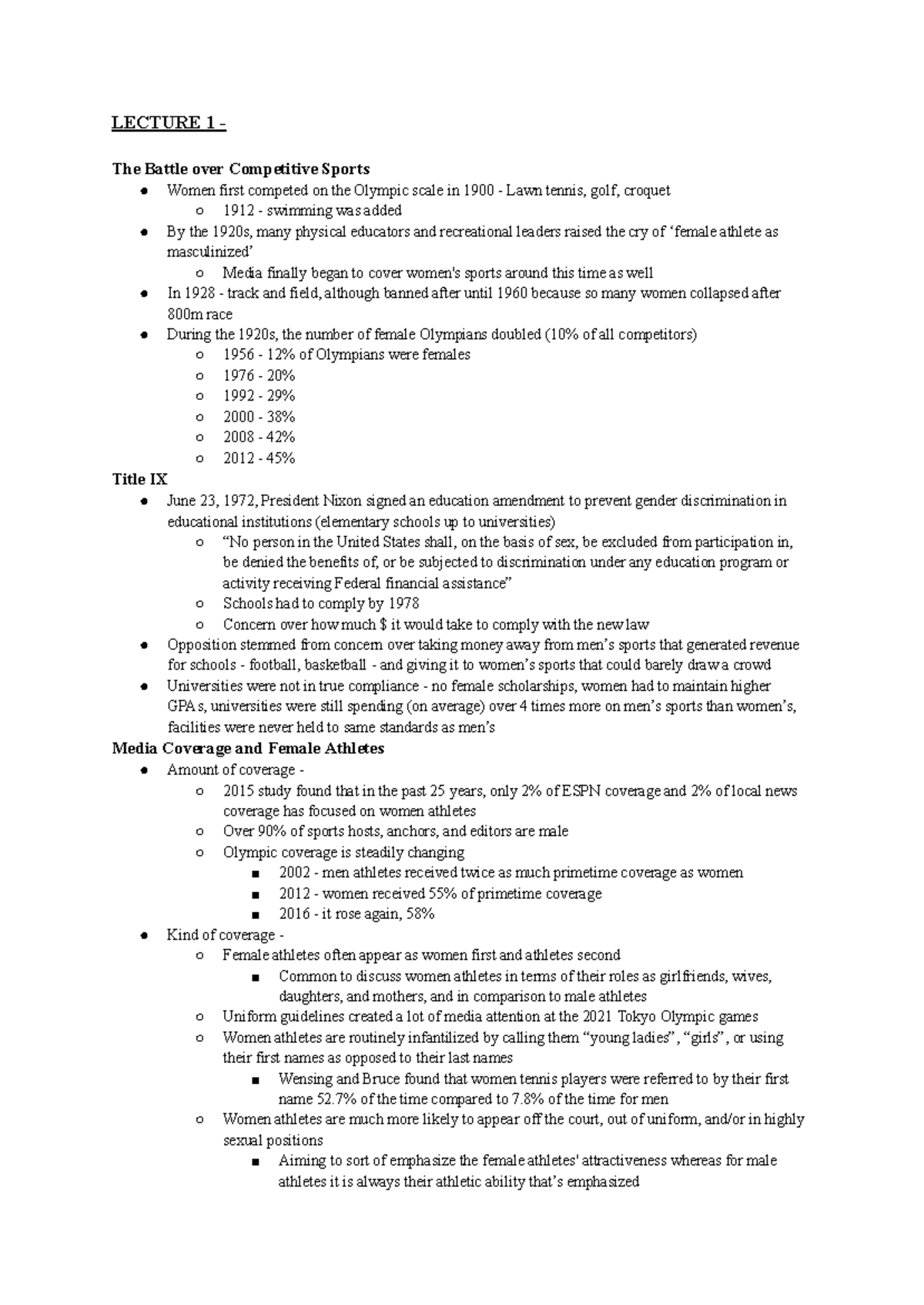 GSWS 2161B Week 8 Notes - LECTURE 1 - The Battle over Competitive ...
