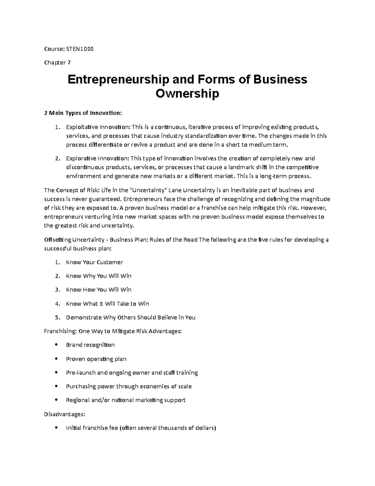 forms of business ownership essay