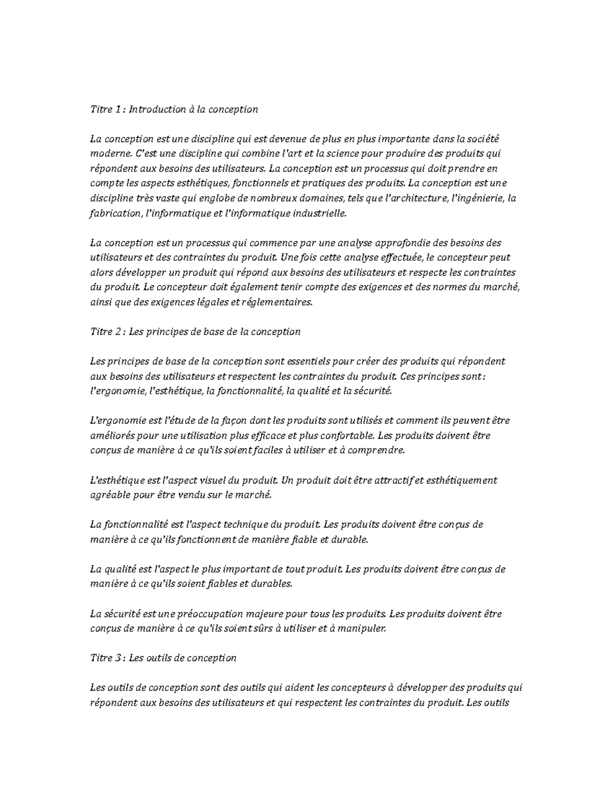 Design Study Notes - Titre 1 : Introduction à la conception La ...