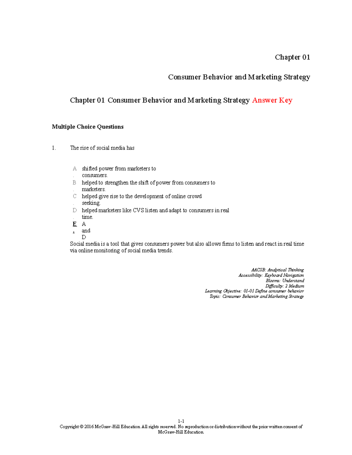 TBChap 001 - testbank - Chapter 01 Consumer Behavior and Marketing ...
