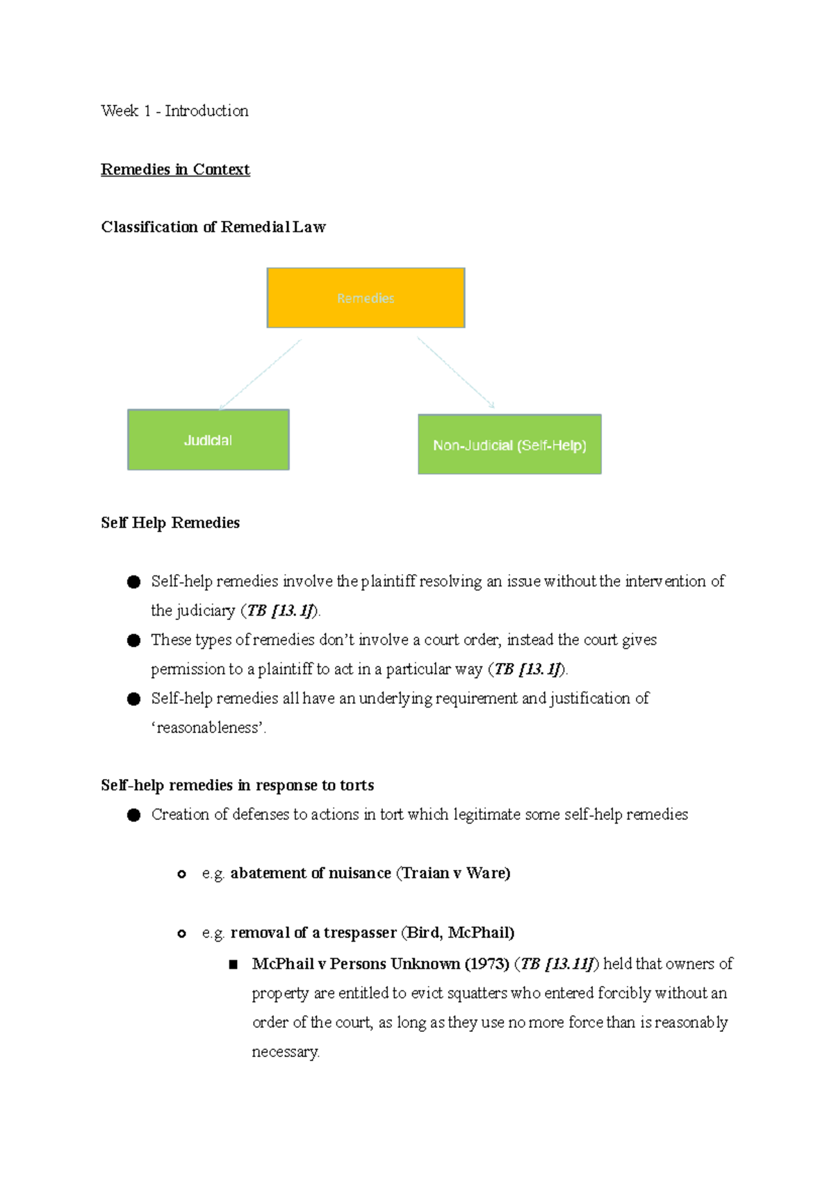 Remedies Notes - Week 1 - Week 1 - Introduction Remedies in Context ...