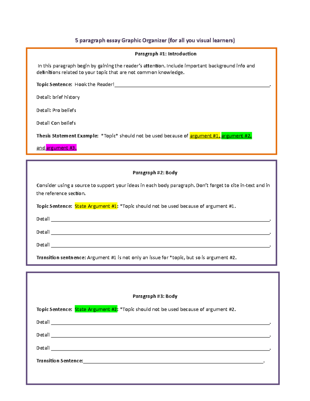 persuasive essay graphic organizer 6th grade