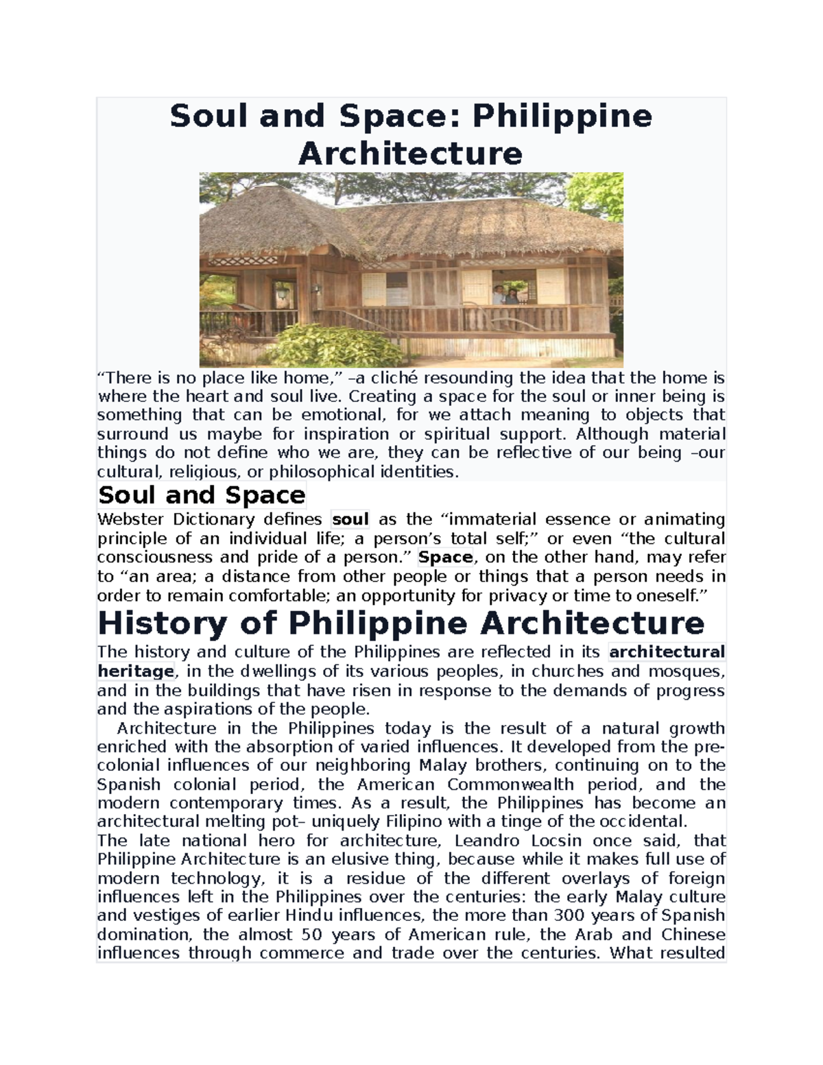 Soul and Space lecture notes Soul and Space Philippine