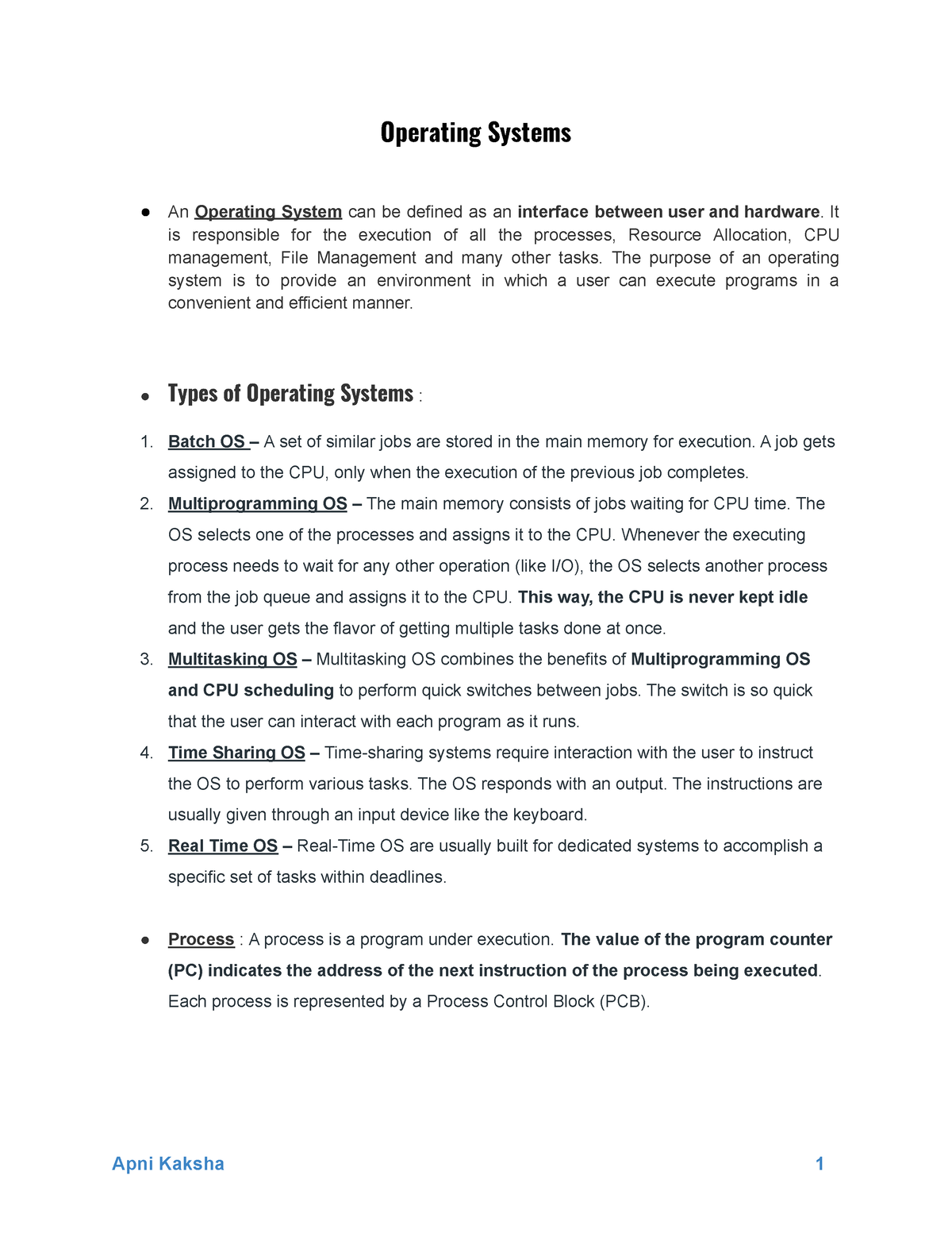 Operating System Complete Notes - Operating Systems An Operating System ...