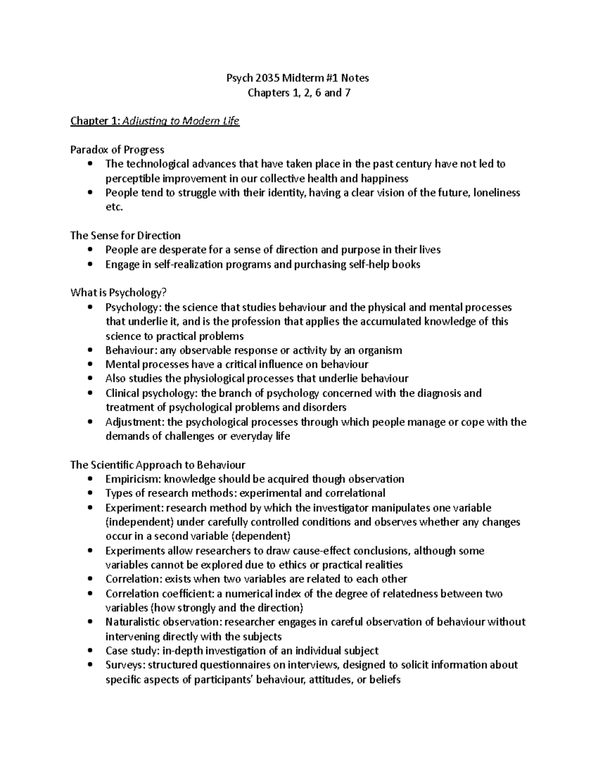 Psych 2035 Midterm 1 Notes - Psych 2035 Midterm #1 Notes Chapters 1, 2 ...