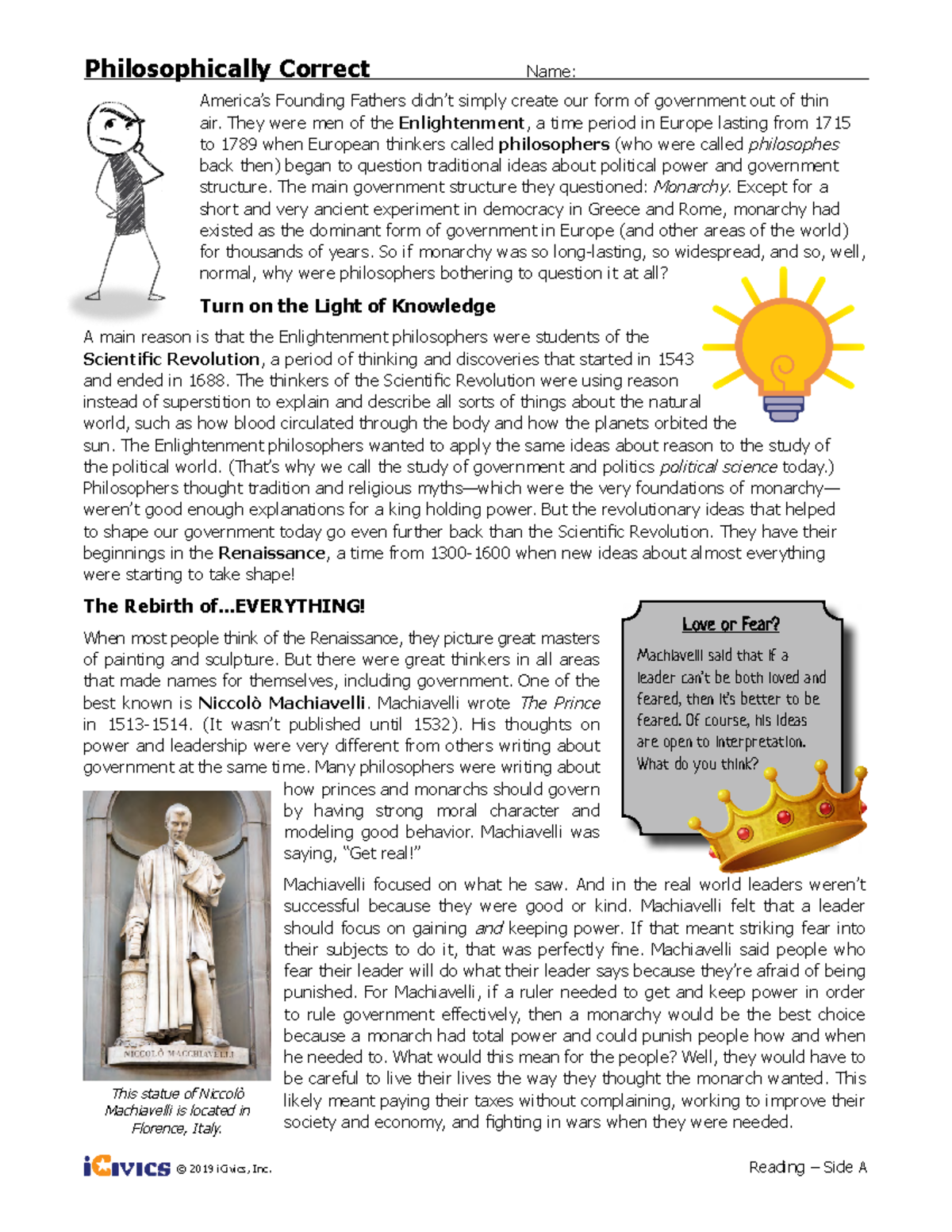 Philosophically+Correct Student Docs © 2019 iCivics, Inc. Reading ̶ Side A