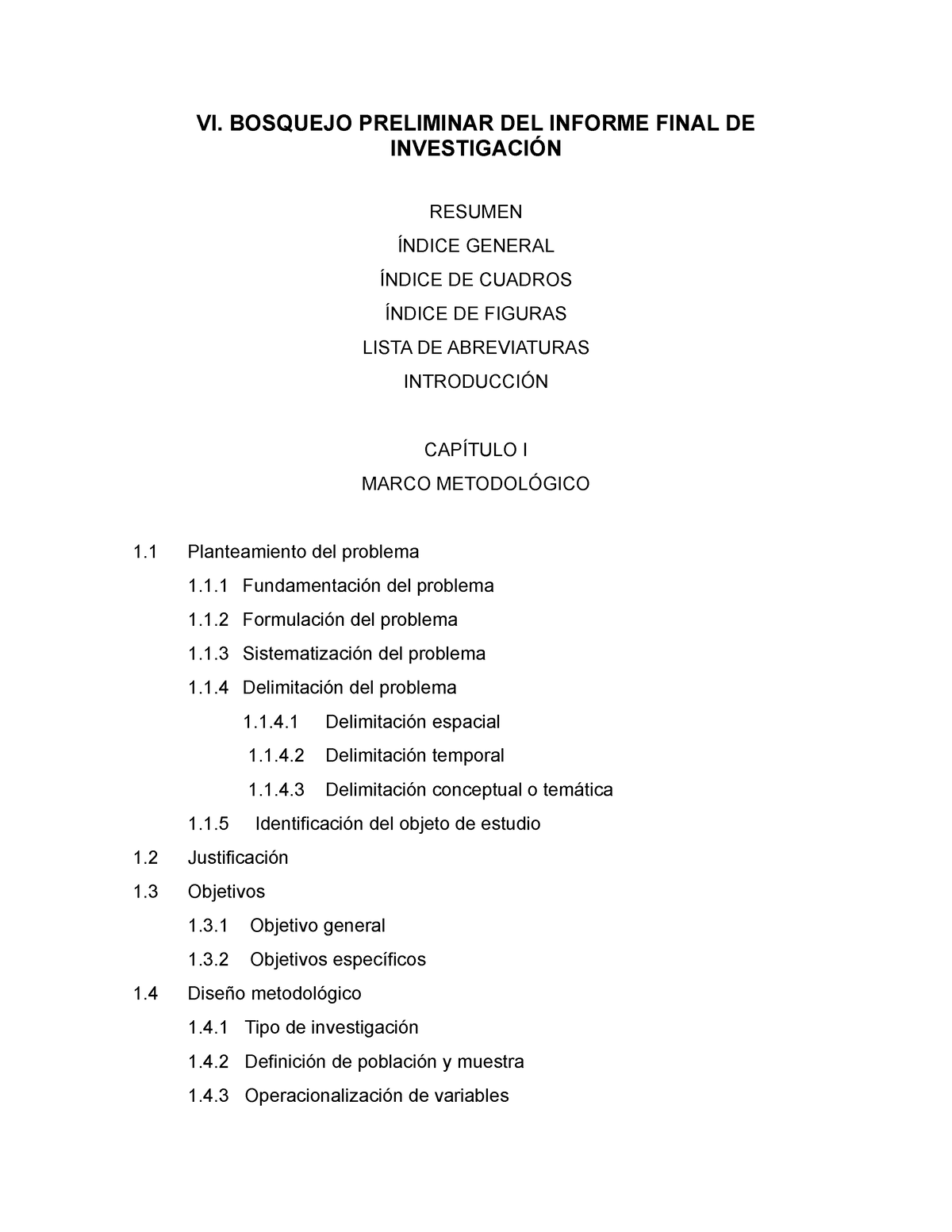 Bosquejo Vi Bosquejo Preliminar Del Informe Final De Investigaci N Resumen Ndice General