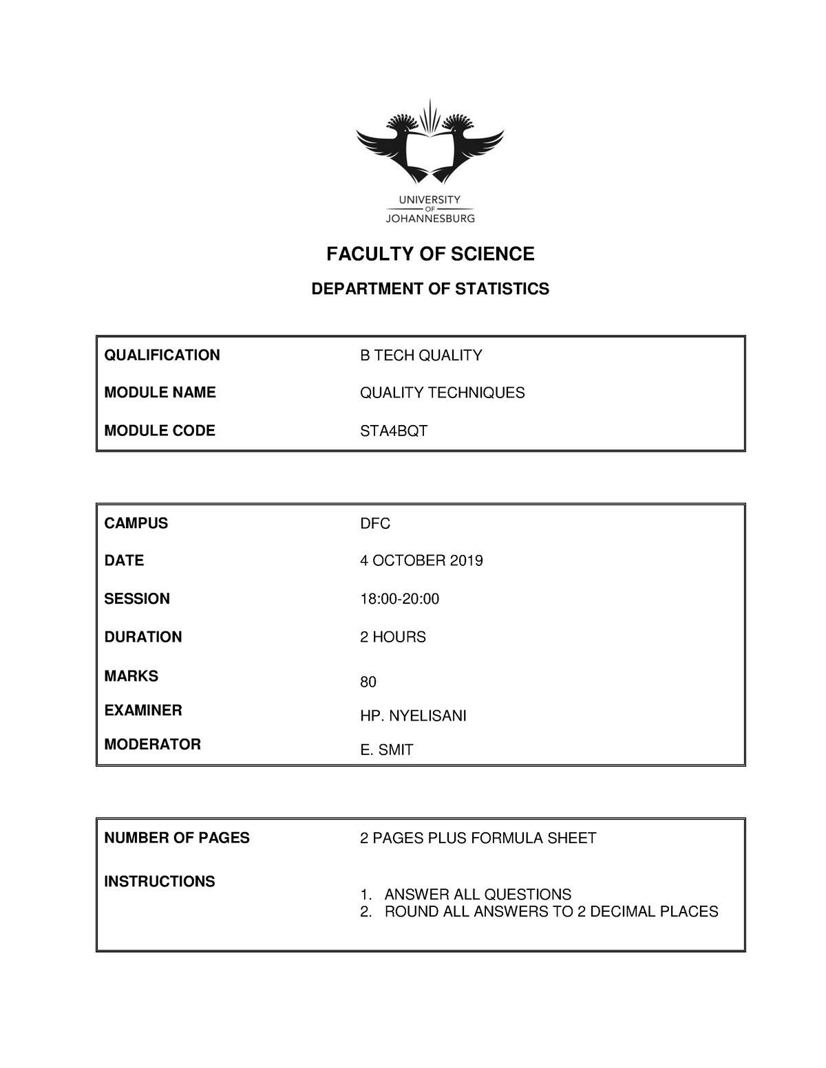 Stats 2 - Statistics - FACULTY OF SCIENCE DEPARTMENT OF STATISTICS ...