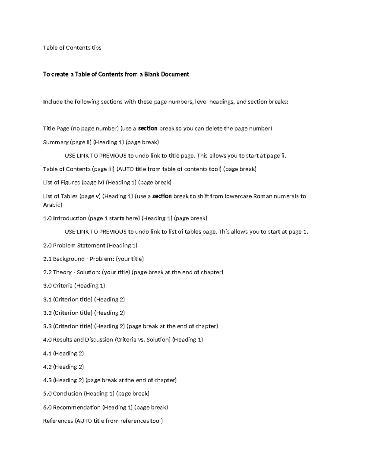 Table of Contents tips 22W - Table of Contents tips To create a Table ...