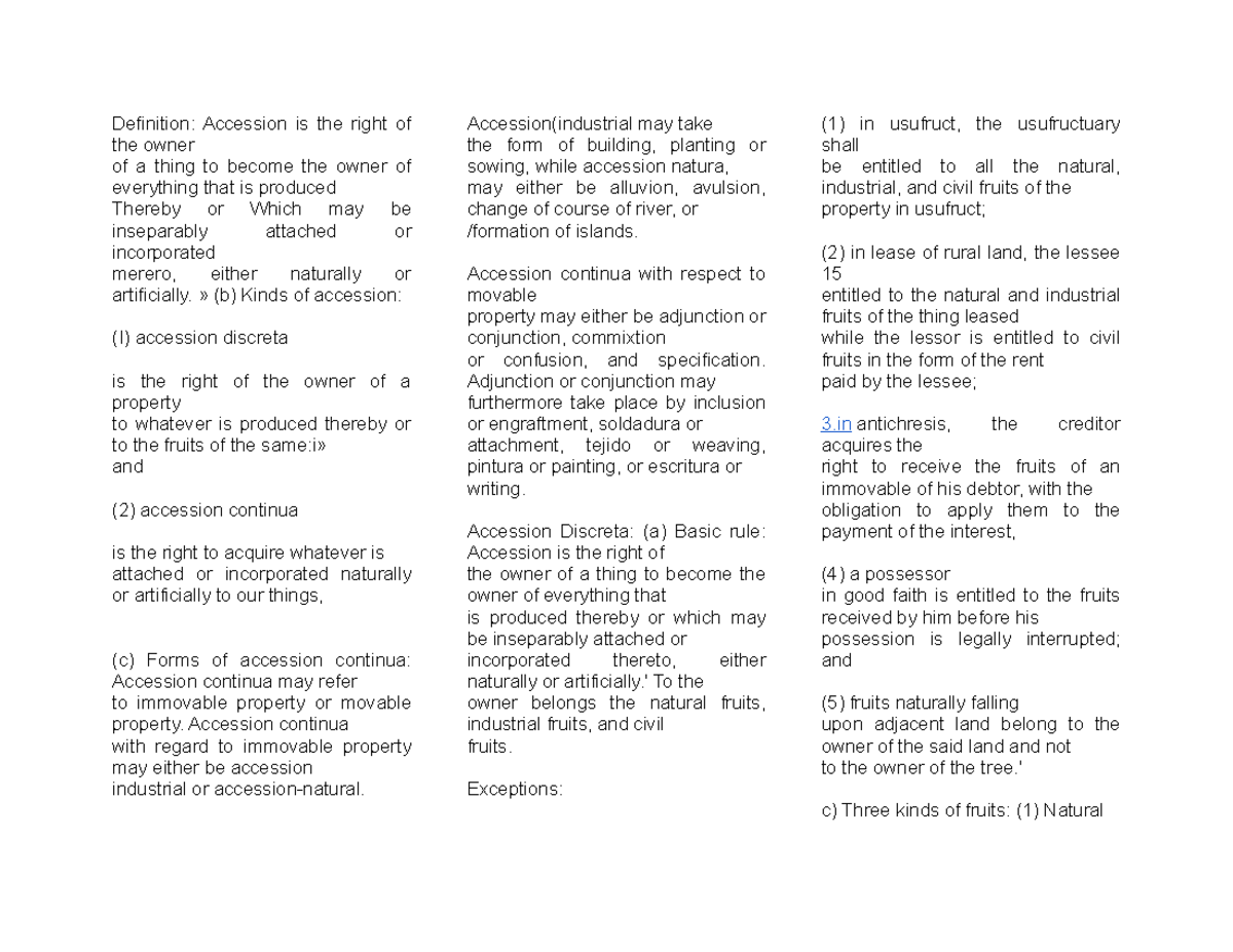 Accession and easement Definition Accession is the right of the