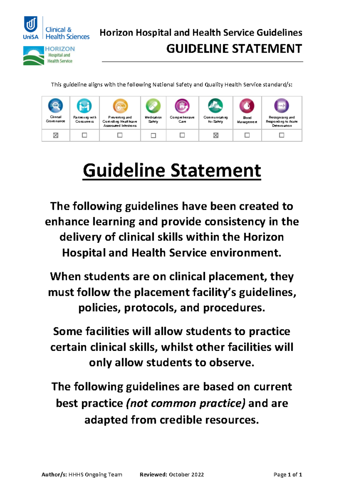 1. Guideline Statement - Horizon Hospital and Health Service Guidelines ...