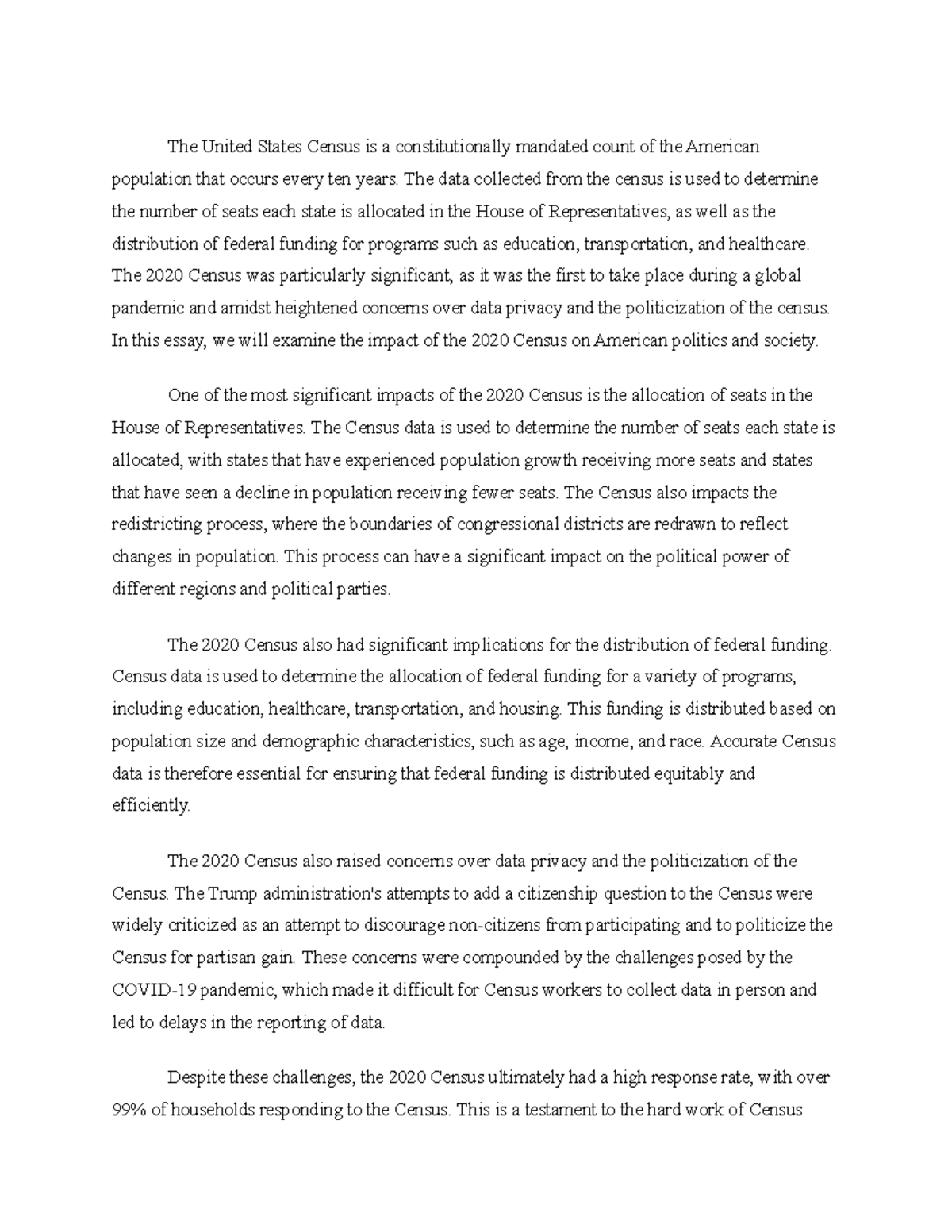 The Impact of the 2020 Census on American Politics - Essay - The United ...
