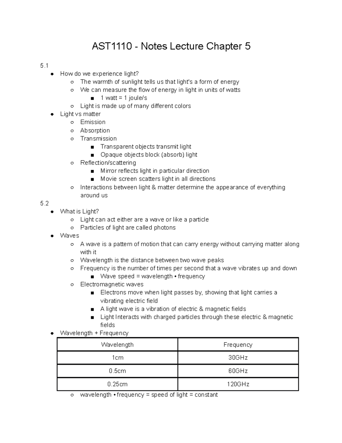 AST1110 - Notes Lecture Chapter 5 - How do we experience light? The ...