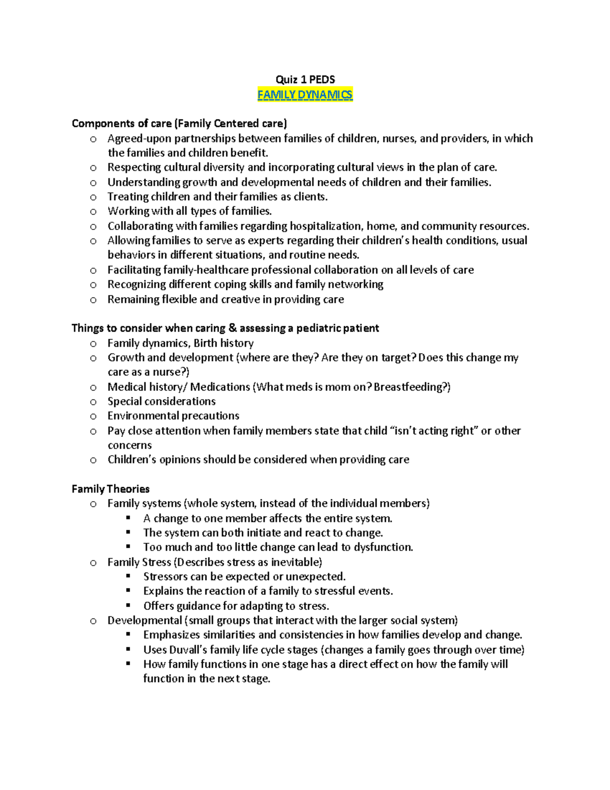 QUIZ 1 PEDS PDF Quiz 1 notes Quiz 1 PEDS FAMILY DYNAMICS Components
